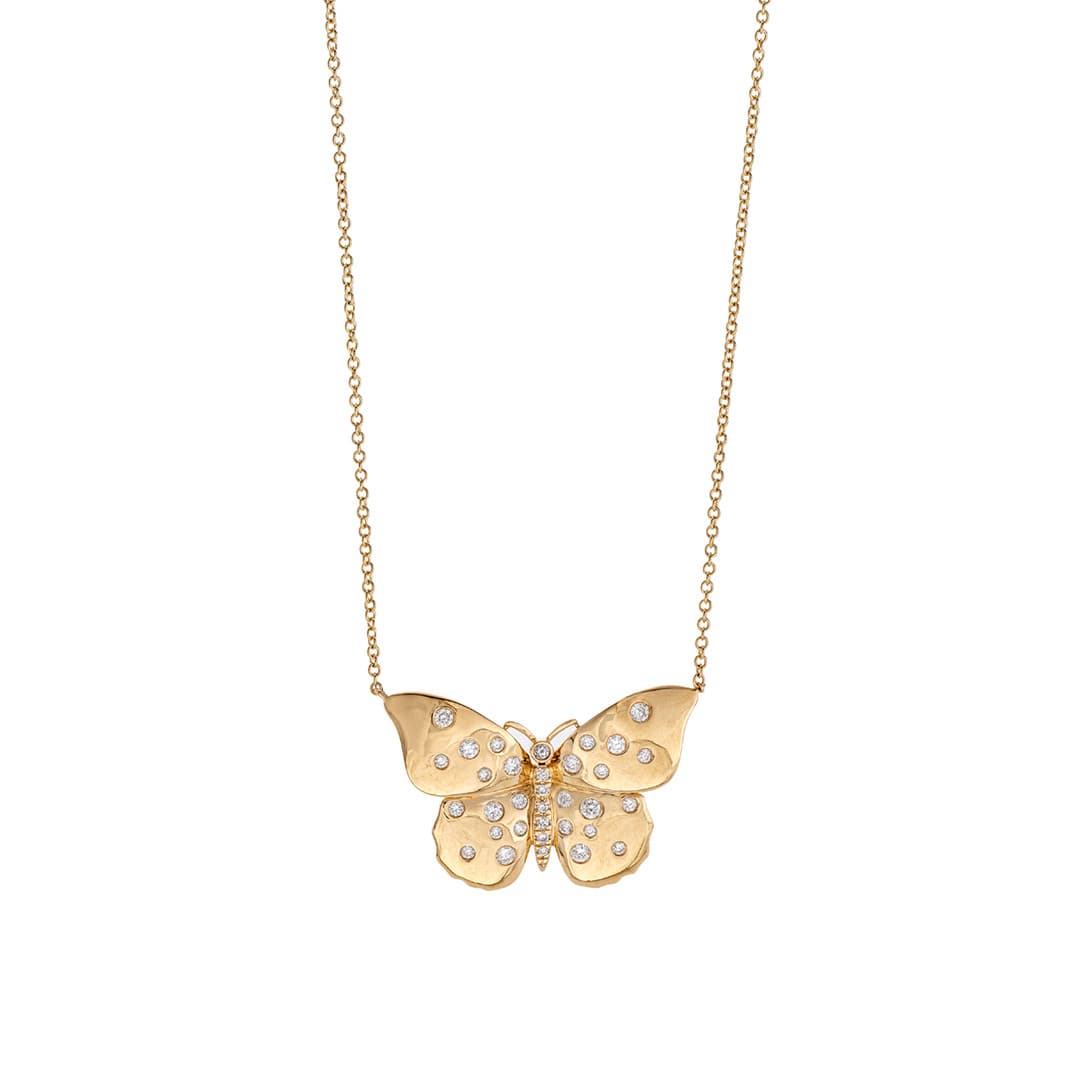 Scattered Diamond Yellow Gold Butterfly Necklace 0