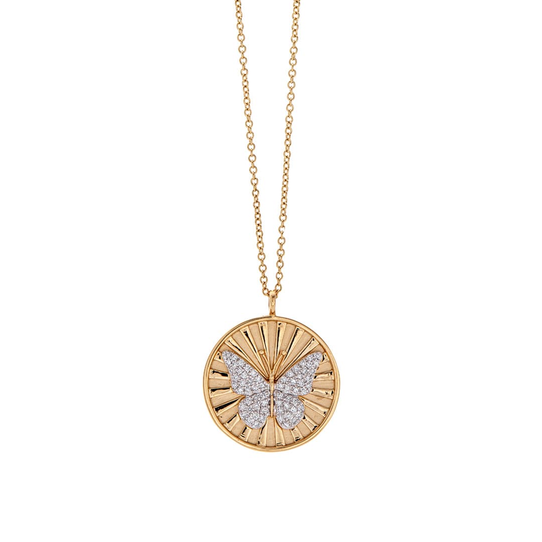Butterfly Disc Pendant Necklace 0