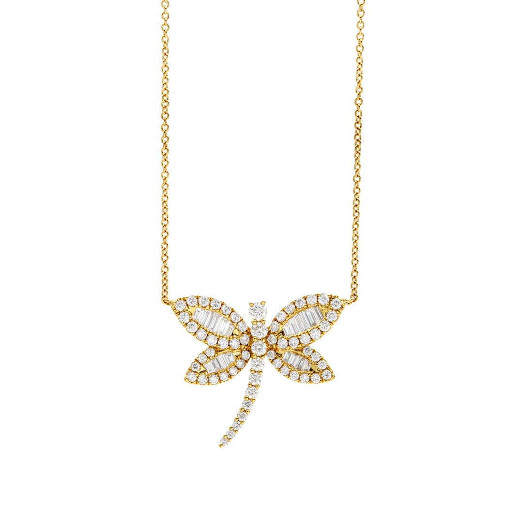 Yellow Gold 1.89ctw Diamond Dragonfly Necklace 0