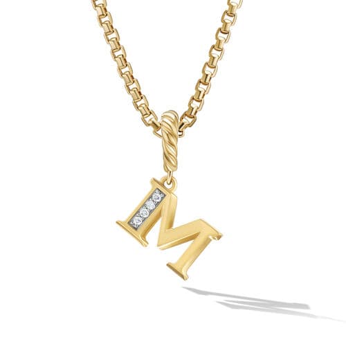 David Yurman Pave M Initial Pendant in 18k Yellow Gold with Diamonds