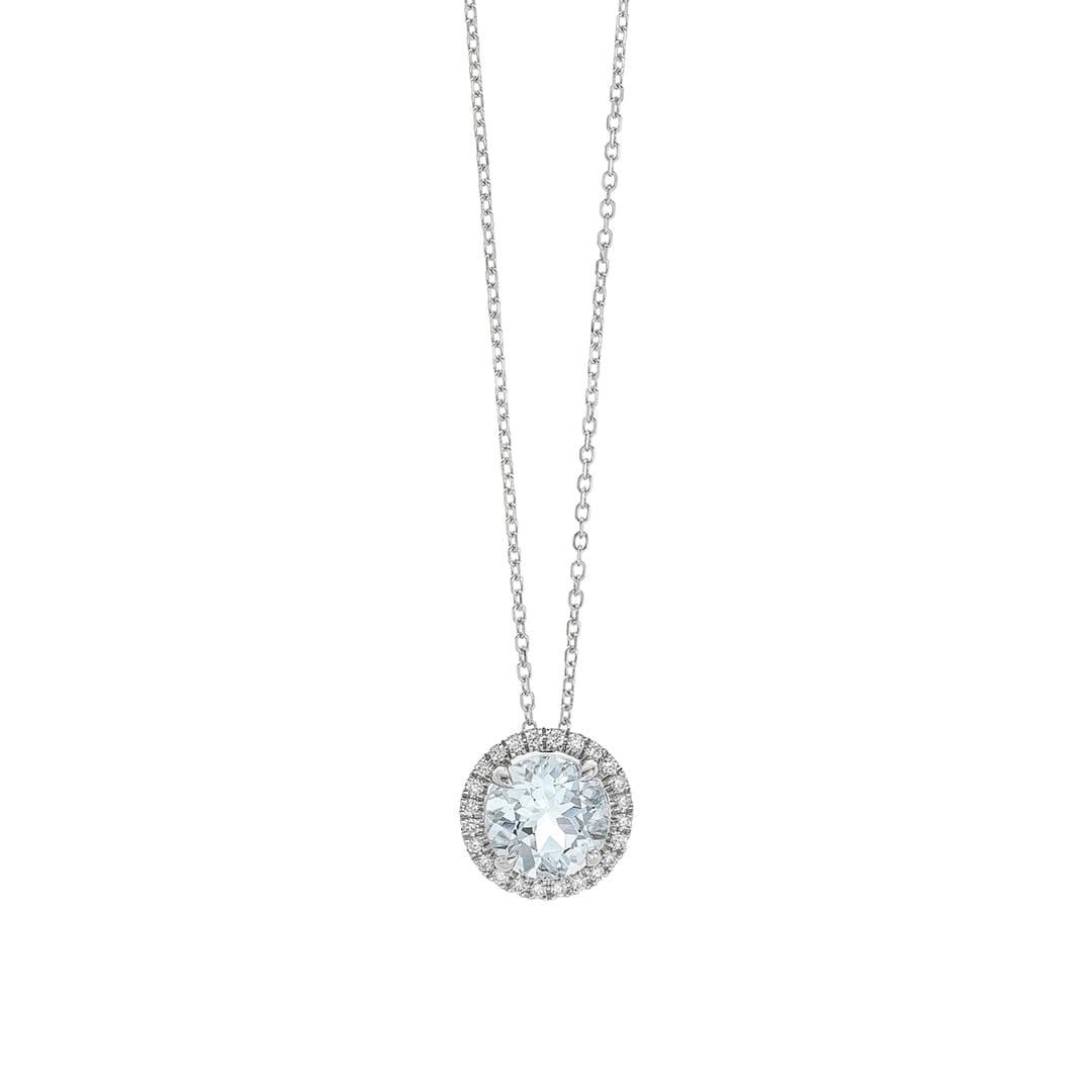 Round Aquamarine Pendant Necklace with Diamonds