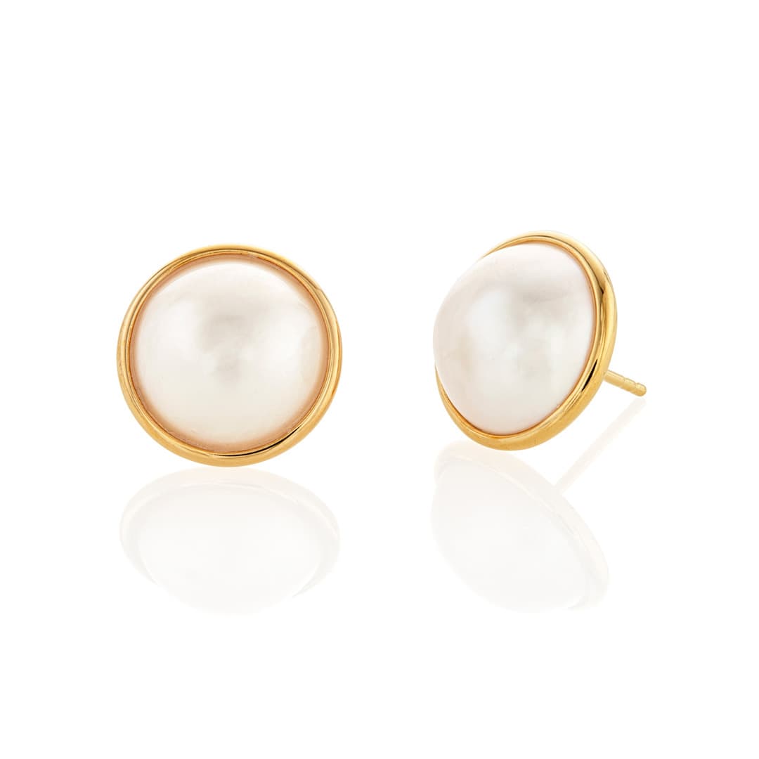 Yellow Gold Plated Mabe Pearl Stud Earrings 0