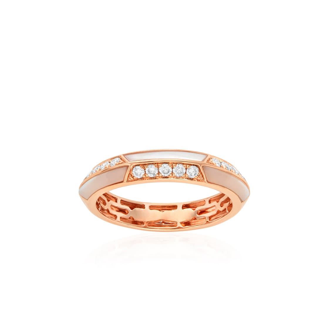 Mother of Pearl and Diamond Rose Gold Checkerboard Band 0