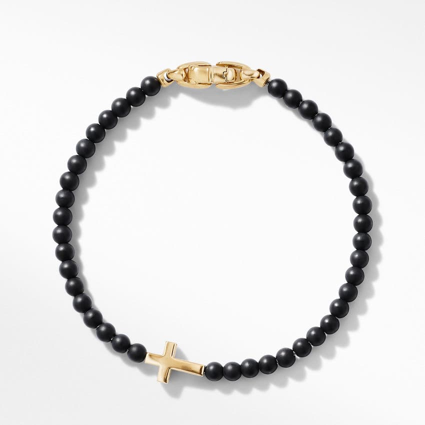 David Yurman Spiritual Beads Cross Station Bracelet with Black Onyx and 18K Yellow Gold