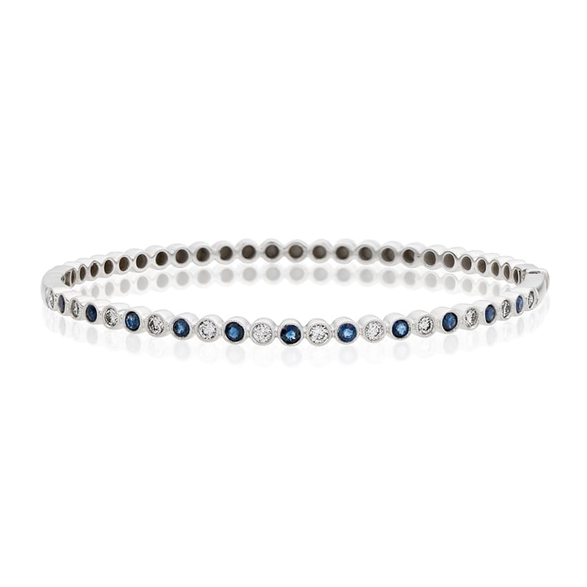 Bezel Set Sapphire and Round Diamond Bangle Bracelet