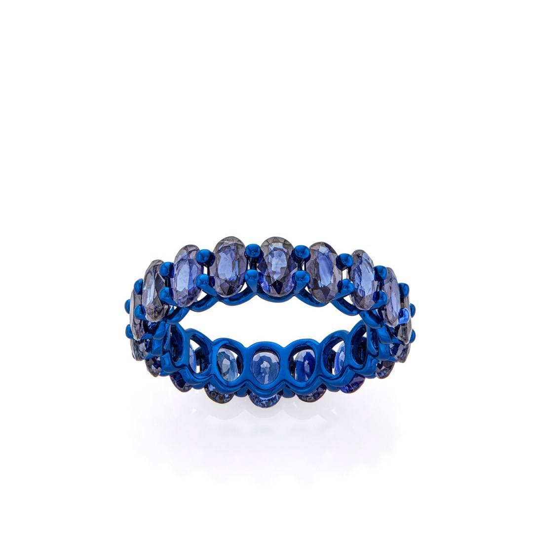 Oval Sapphire and Blue Gold Eternity Band 0
