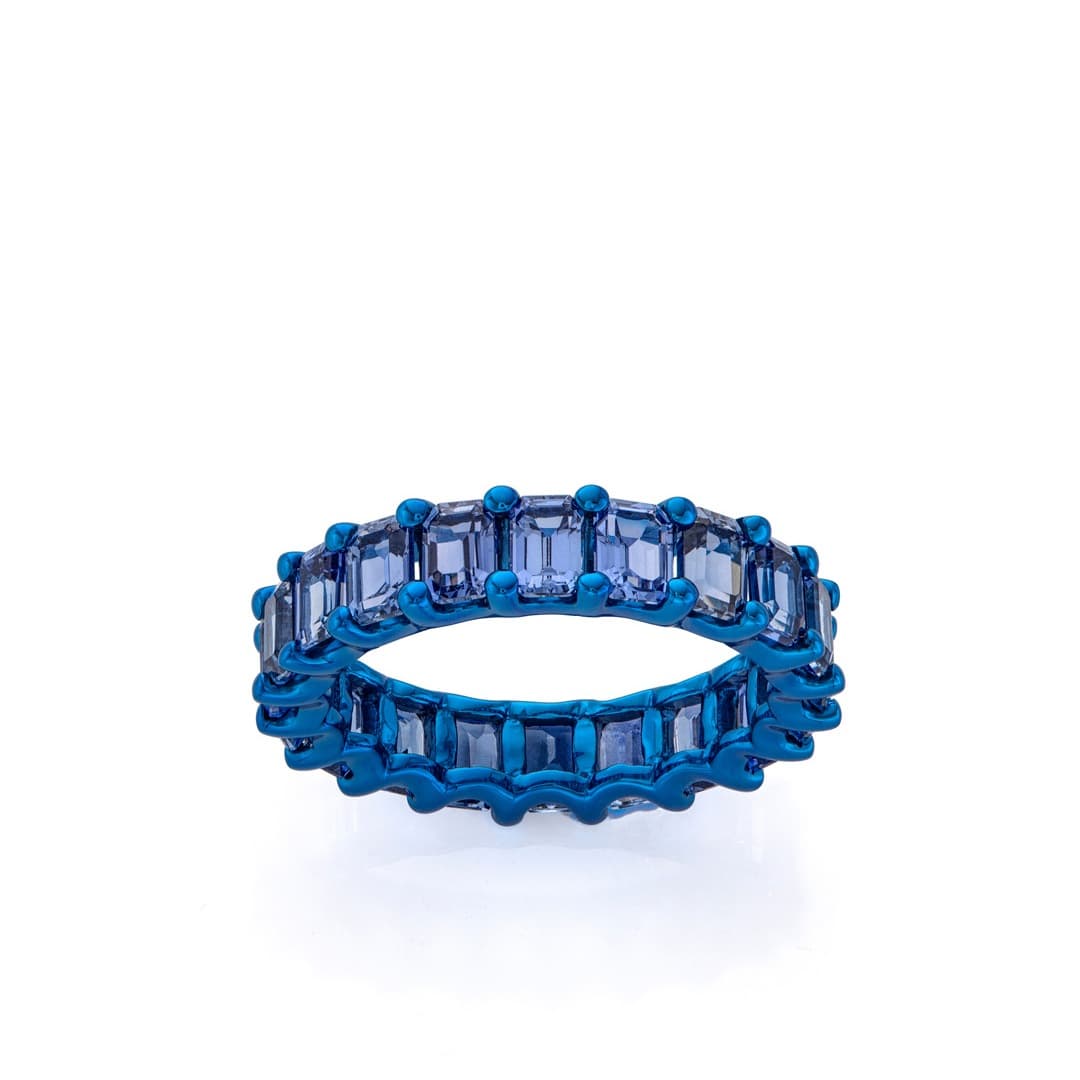 Emerald Cut Sapphire and Blue Gold Eternity Band 0