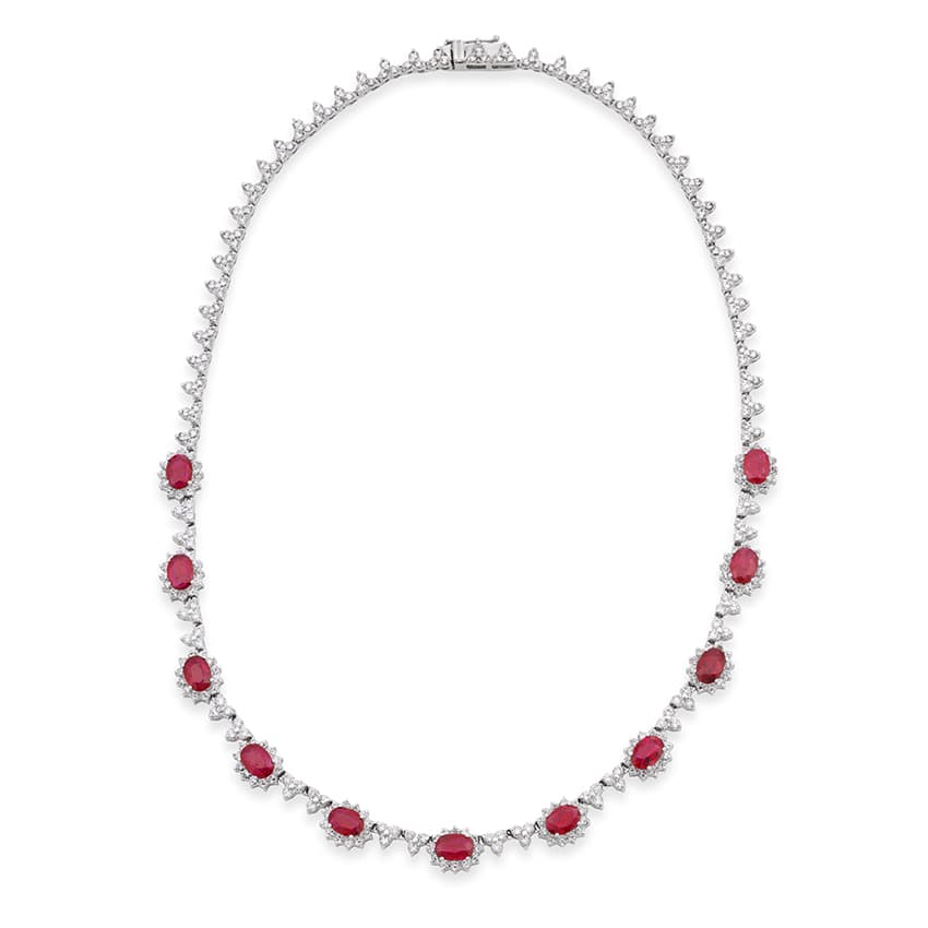 Oval Ruby & Pave Diamond Necklace 0