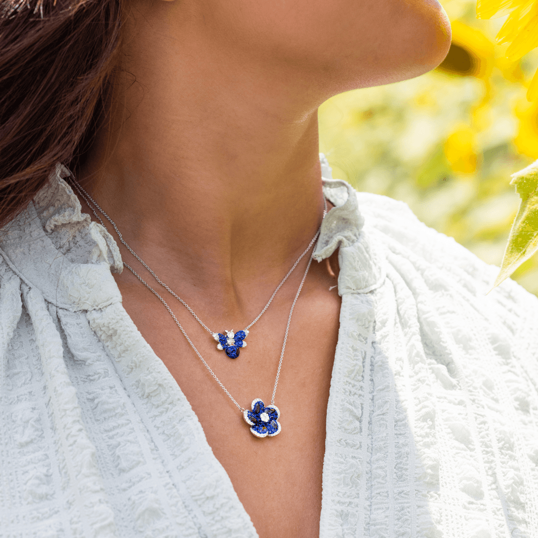 Sapphire and Diamond White Gold Bee Necklace 1