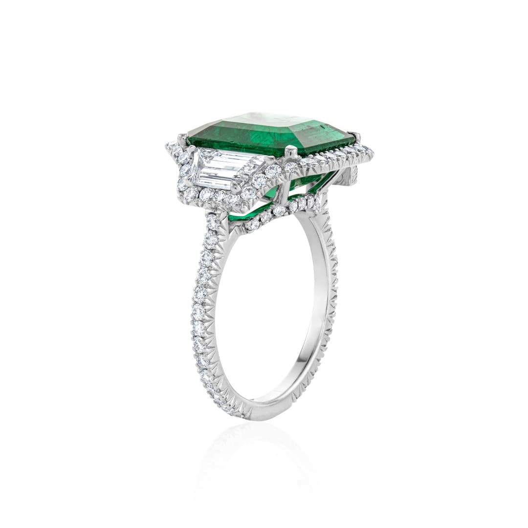 6.38 CT Emerald and Diamond White Gold Ring 2