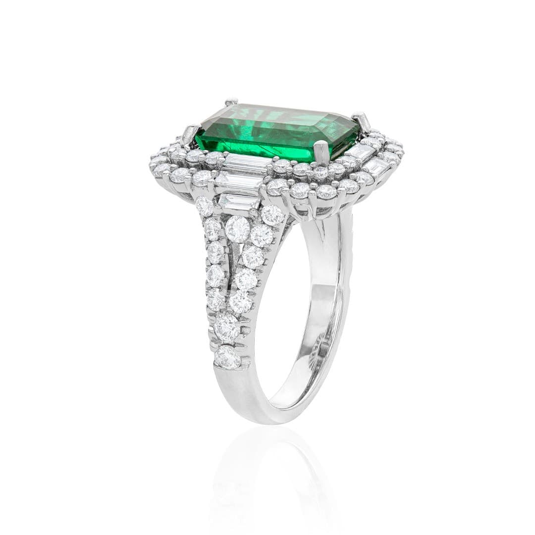 4.01  CT Emerald Ring with Double Diamond Halo 1