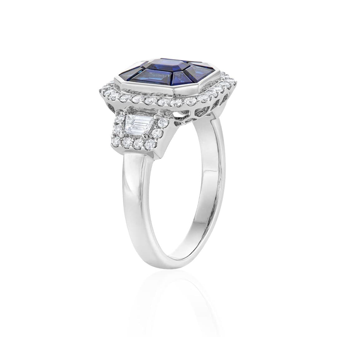 Octagonal Sapphire Cluster Halo Ring 2