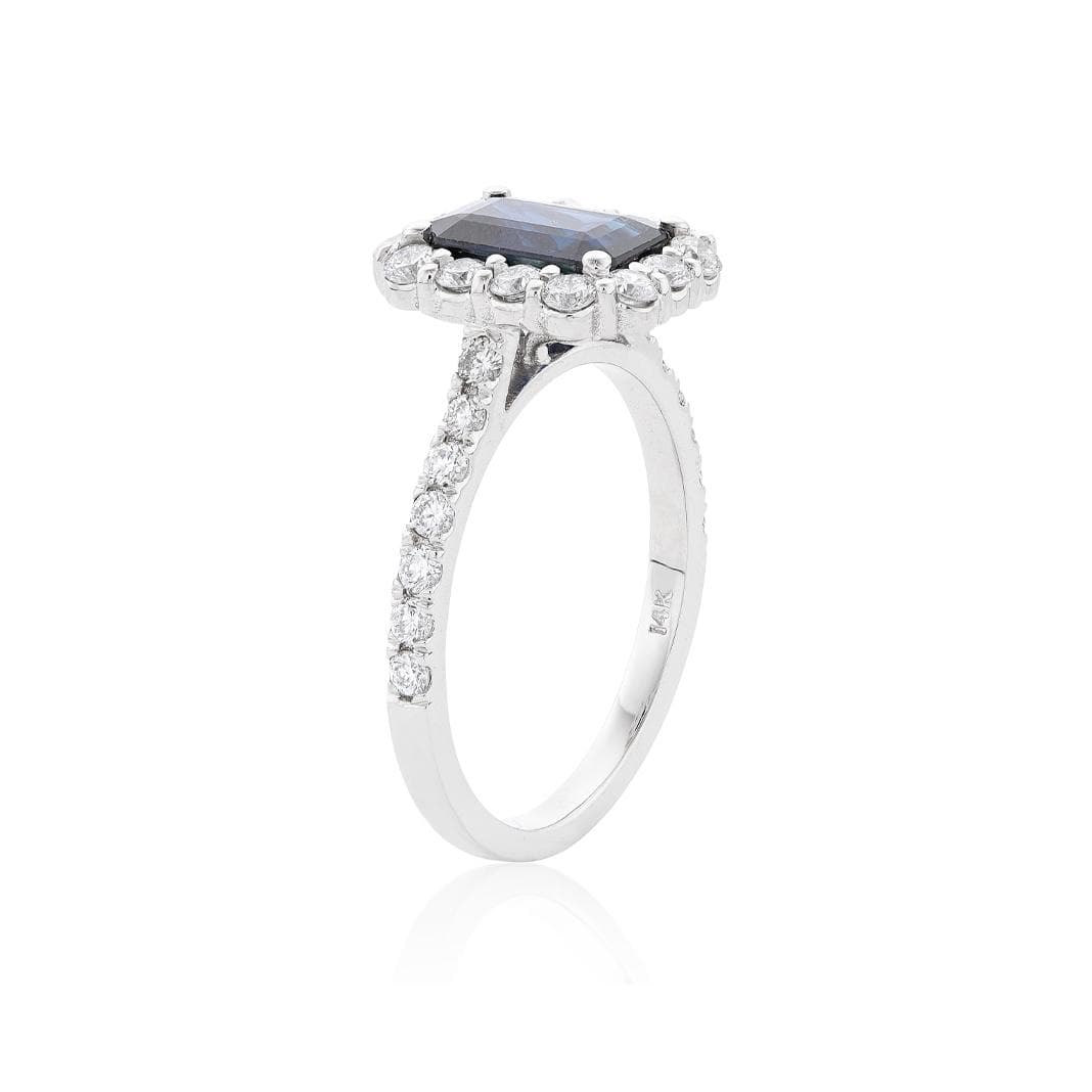 White Gold 1.70 CT Emerald Cut Sapphire & Diamond Ring 1