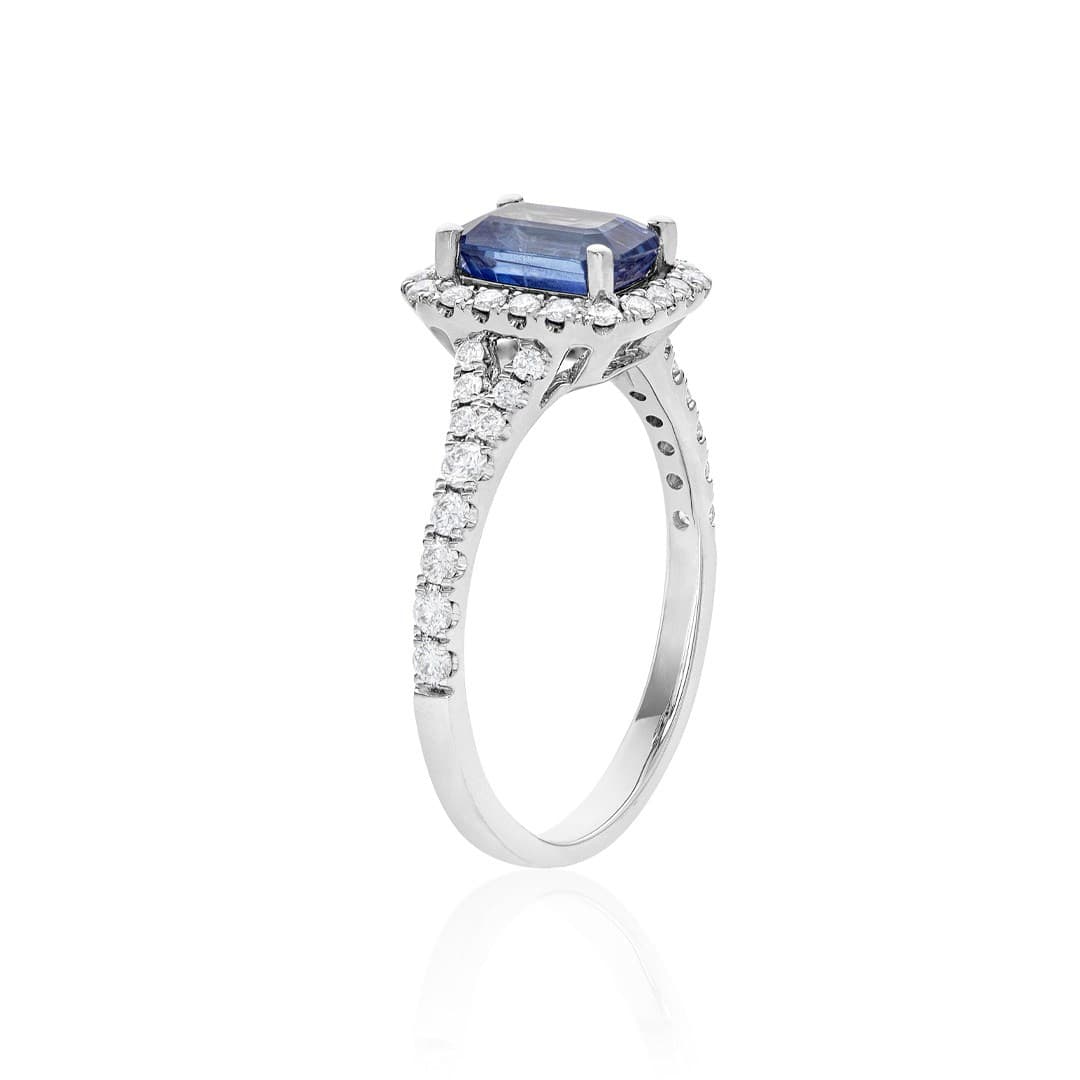 Platinum 1.24 CT Emerald Cut Sapphire & Diamond Ring 1