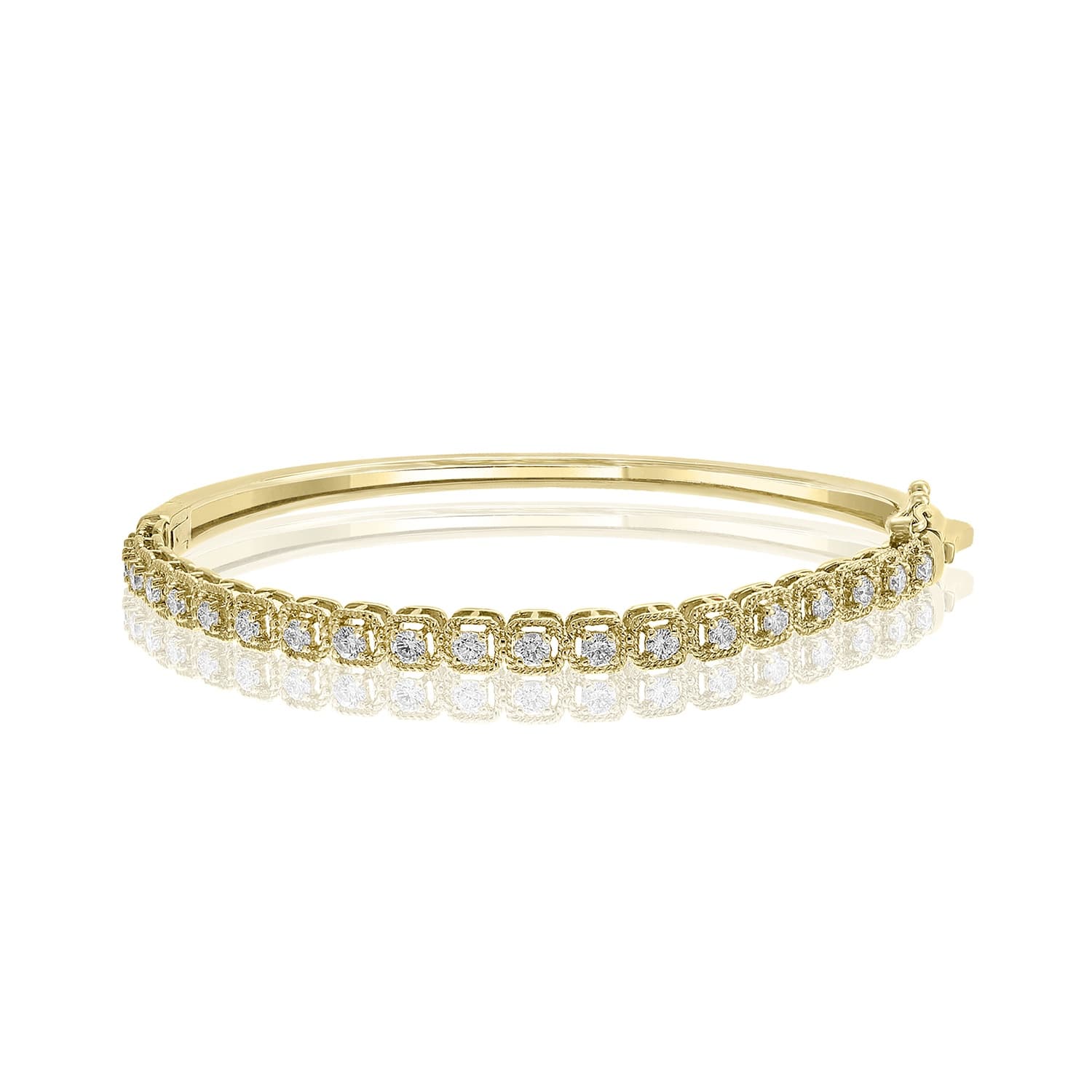 Yellow Gold Diamond Bangle Bracelet with Rope Detail