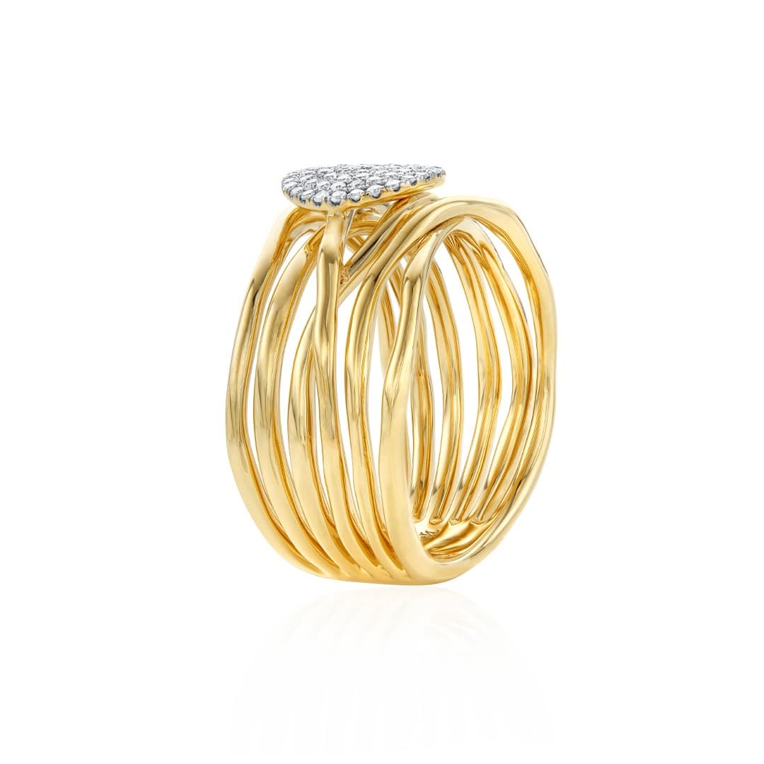 Pave Diamond Disc Yellow Gold Crossover Ring 1