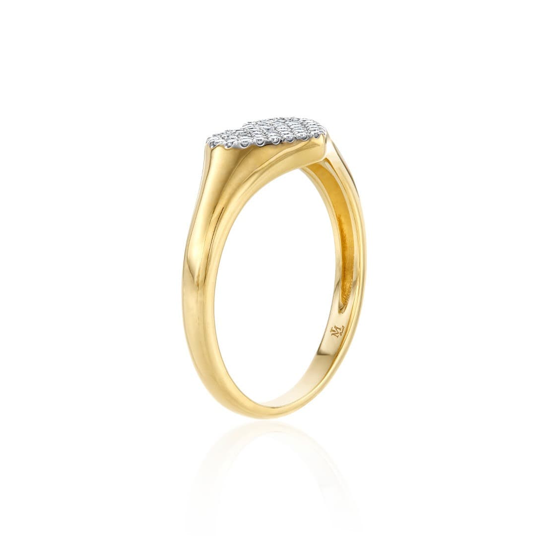 Pave Diamond Heart Yellow Gold Signet Ring 1