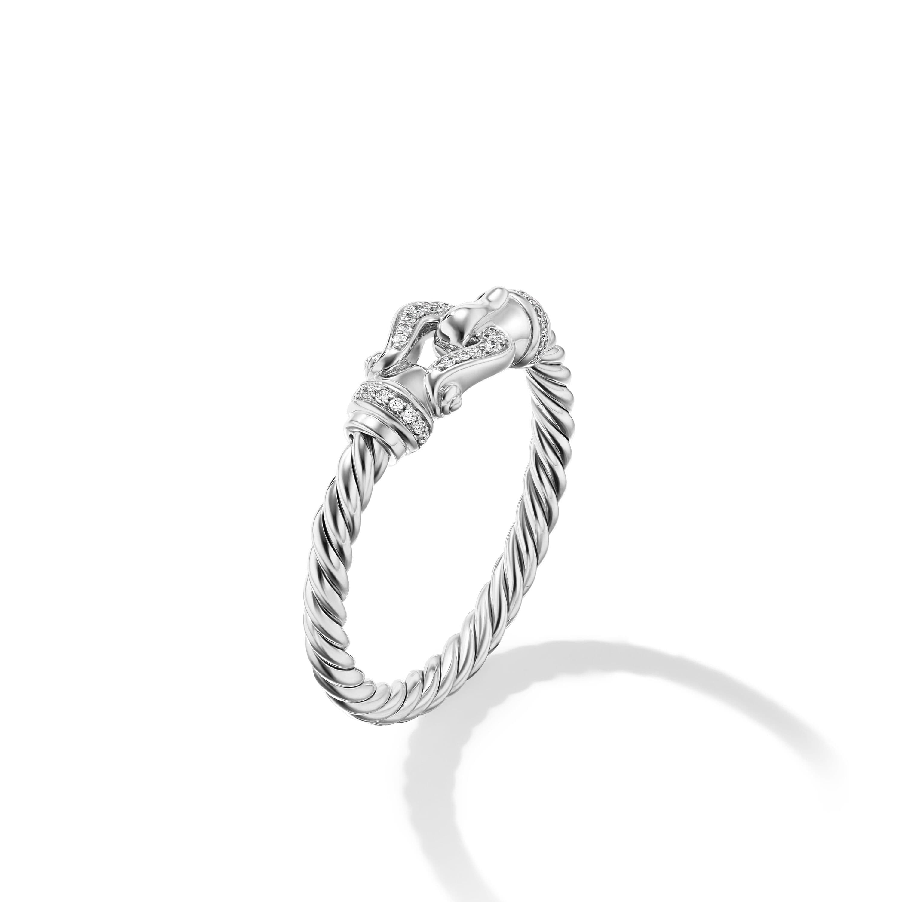 David Yurman Sterling Silver Petite Buckle Ring with Diamonds, Size 6 1