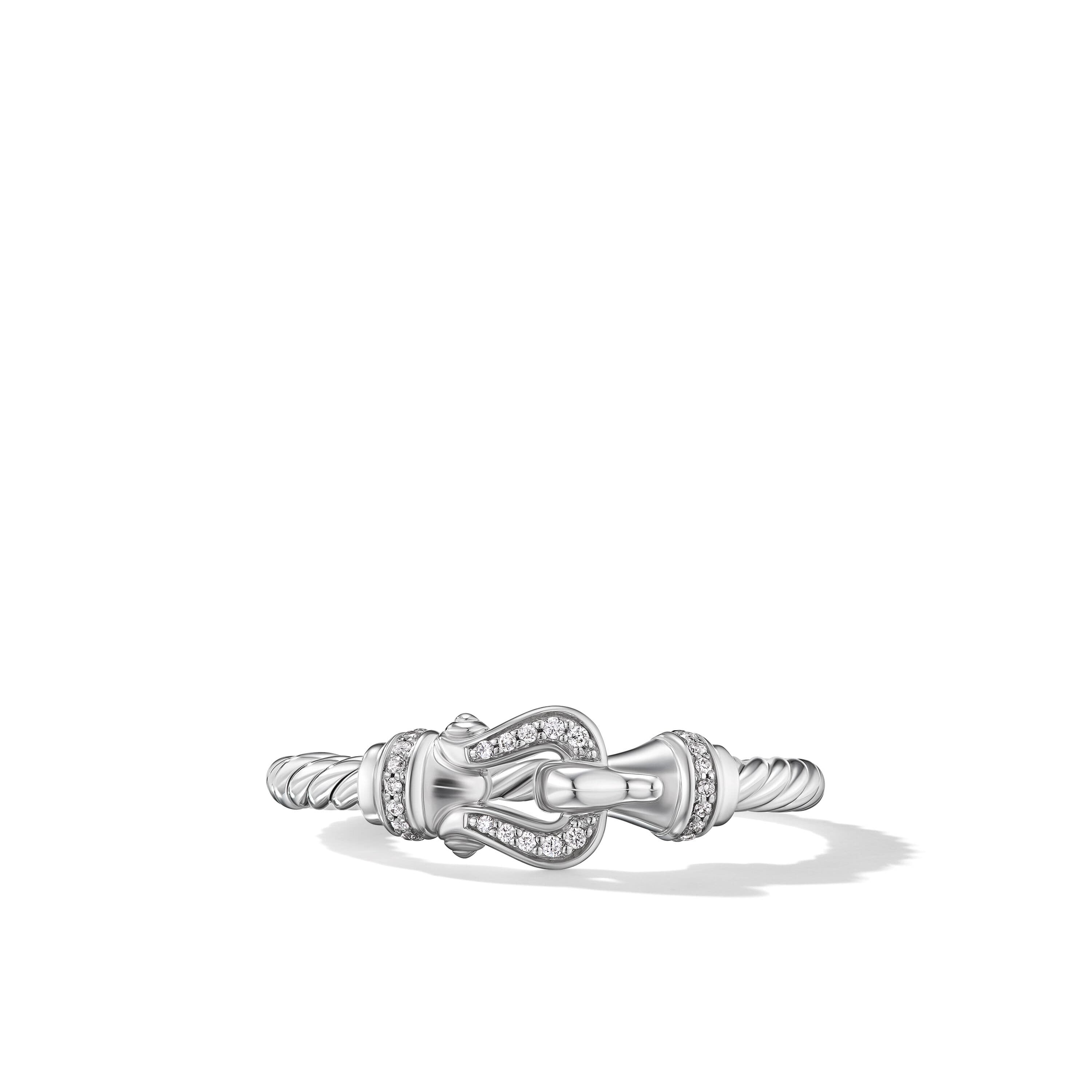 David Yurman Sterling Silver Petite Buckle Ring with Diamonds, Size 6 2