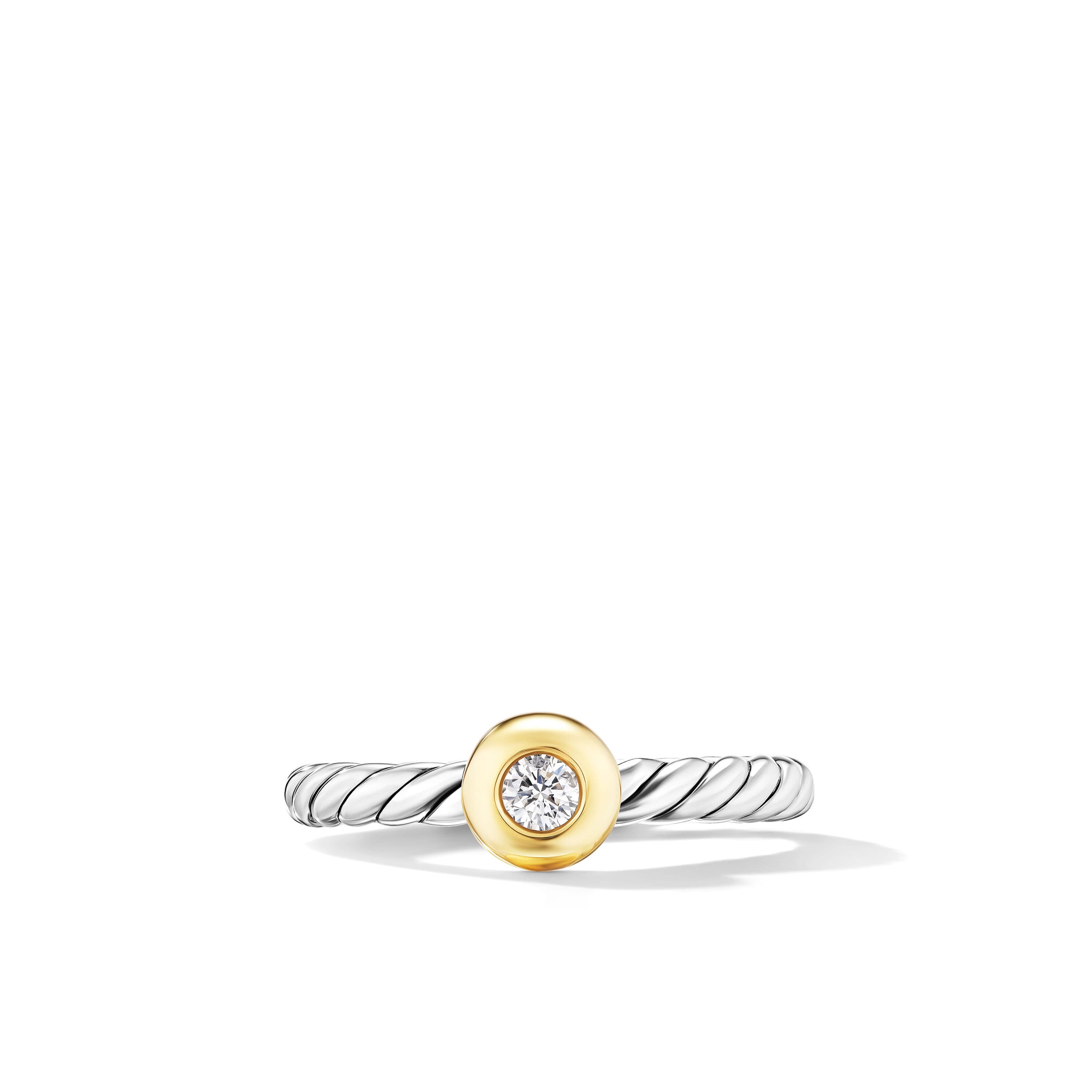 David Yurman Petite Cable Ring in Sterling Silver with 14K Yellow Gold and Diamond, Size 7 2