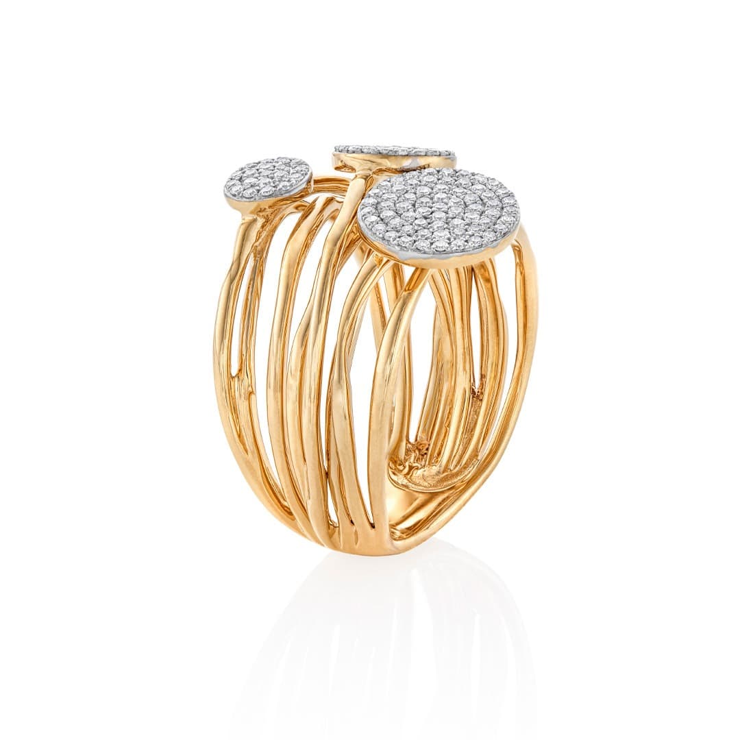Pave Diamond Three Disc Yellow Gold Crossover Ring 1