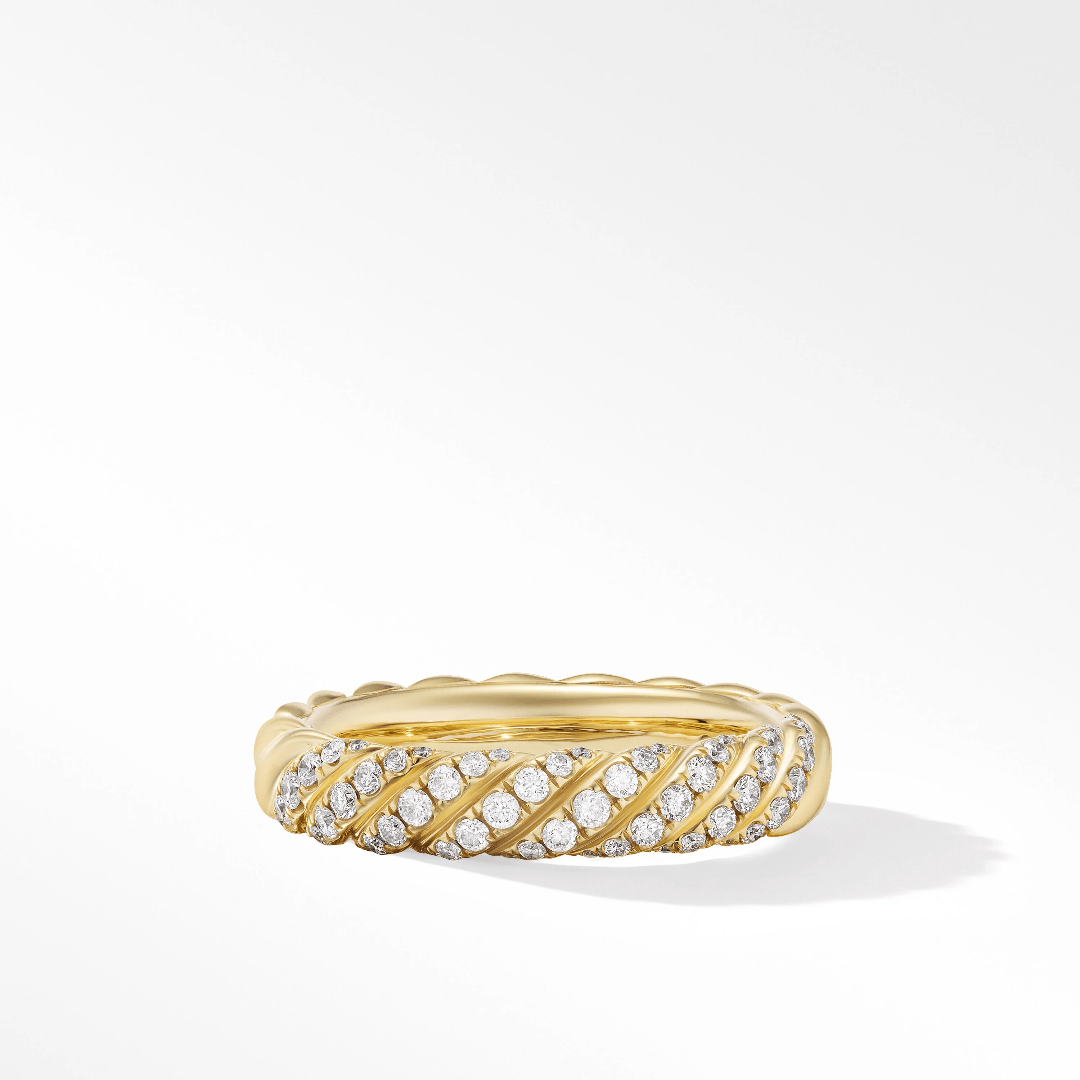 David Yurman Sculpted Cable Band in Yellow Gold with Diamonds, size 7 0