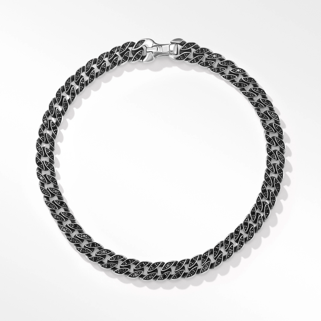 David Yurman Men's Curb Chain Bracelet with Pave Black Diamonds, size large 2