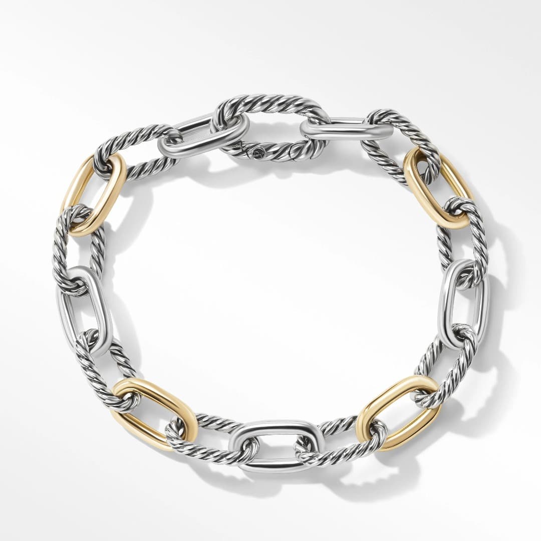 David Yurman DY Madison Chain 8.5mm Bracelet in Sterling Silver with 18k Yellow Gold, size large 1