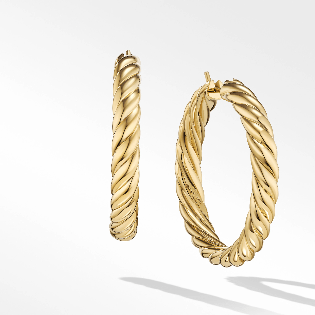 David Yurman Sculpted Cable Hoops in 18k Yellow Gold 0