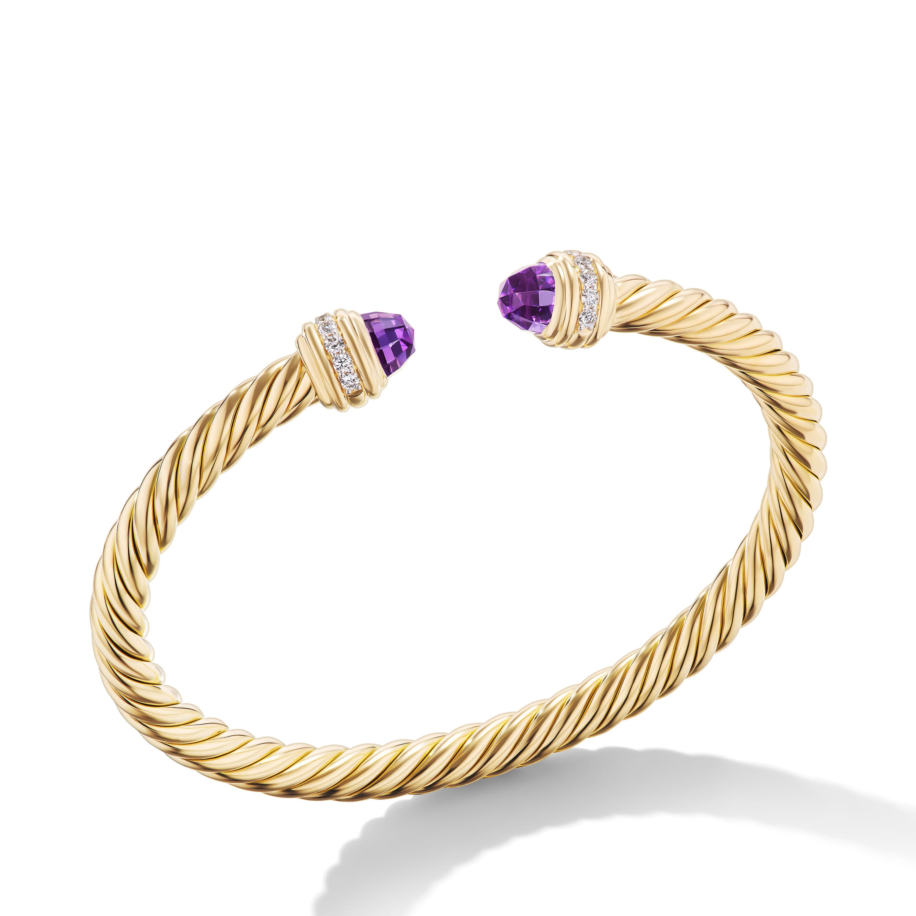 David Yurman Classic Cablespira 5mm Bracelet in 18K Yellow Gold with Amethyst and Diamonds 1