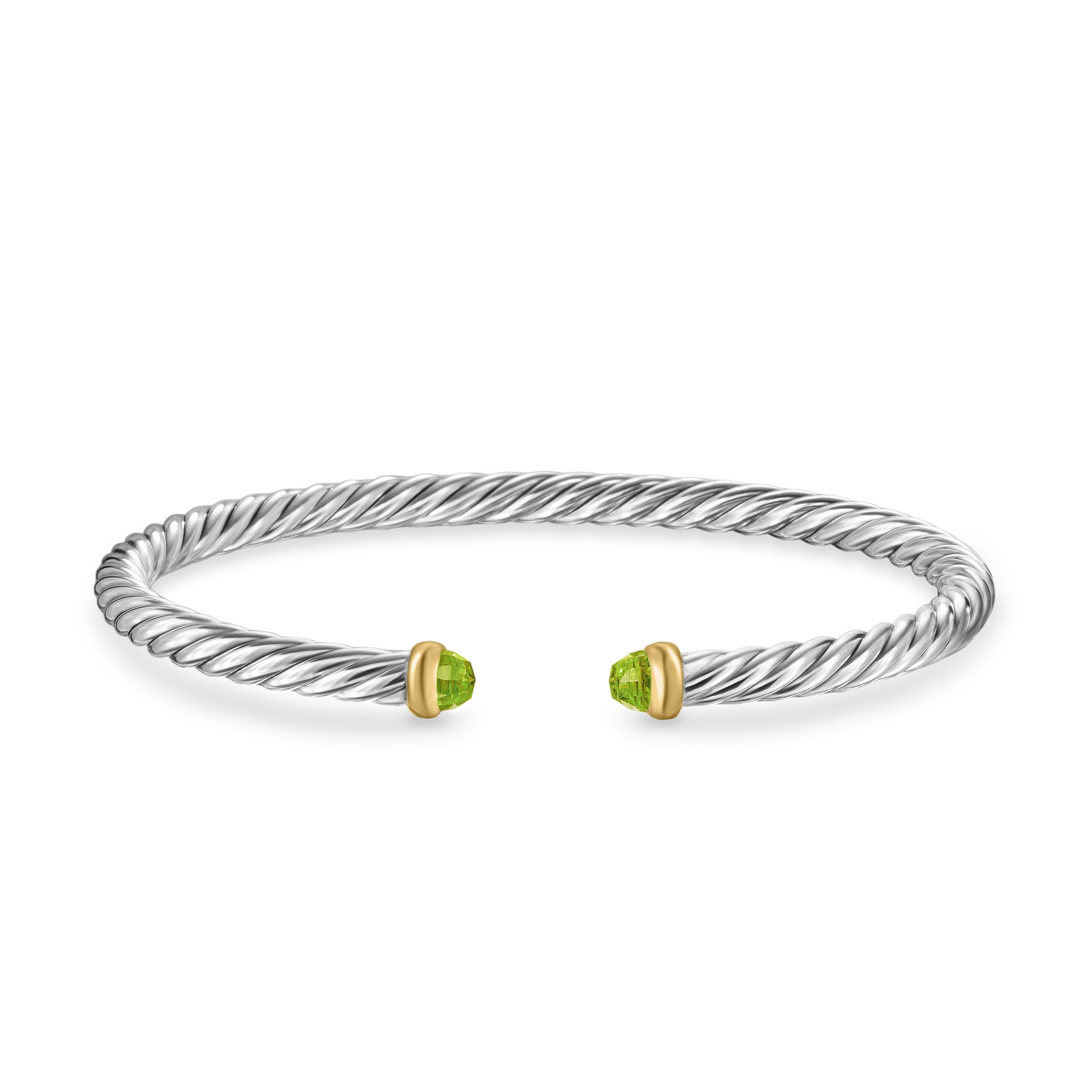 David Yurman Cable Flex Sterling Silver Bracelet with Peridot, Size Medium 2