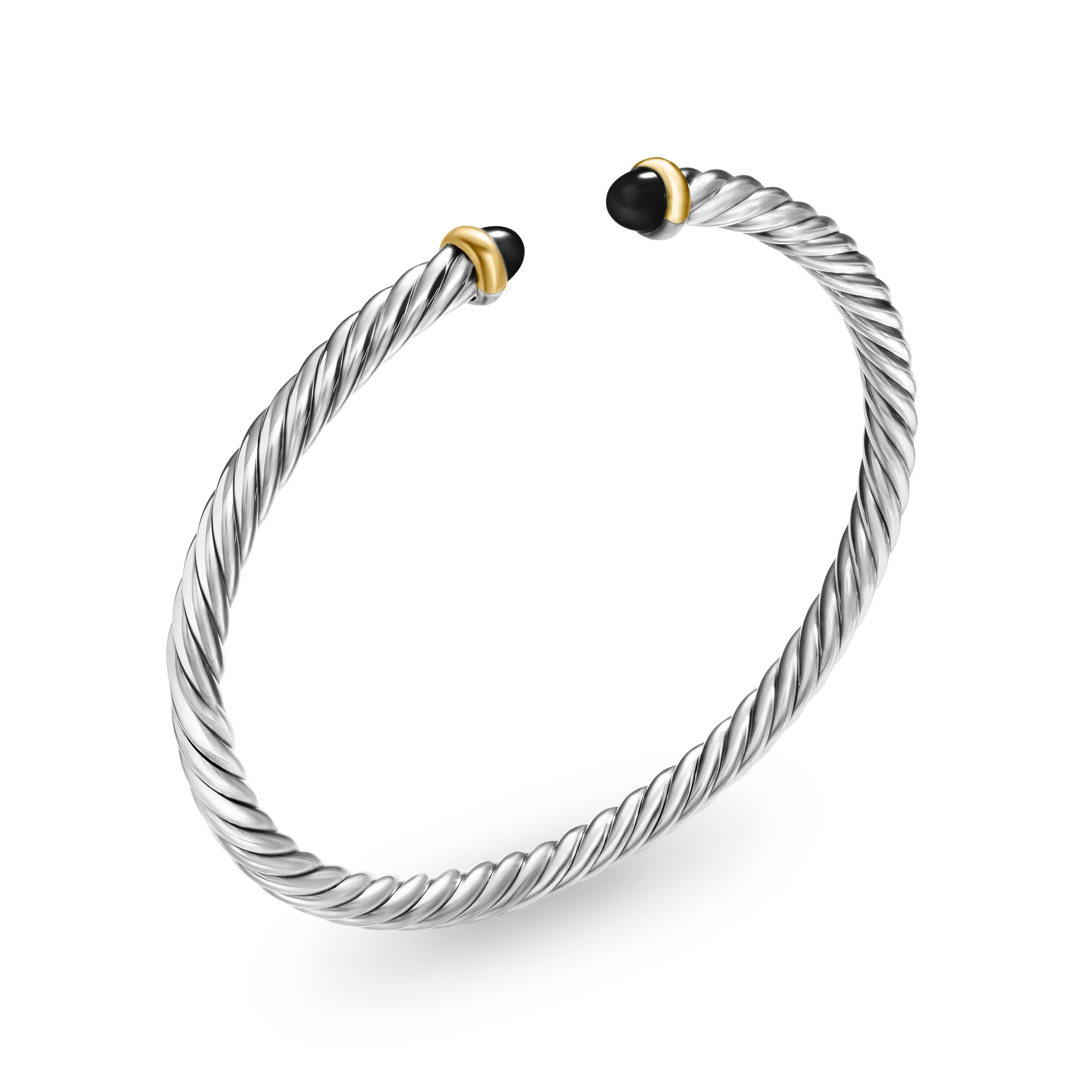 David Yurman Cable Flex Sterling Silver Bracelet with Black Onyx, Size Medium 1