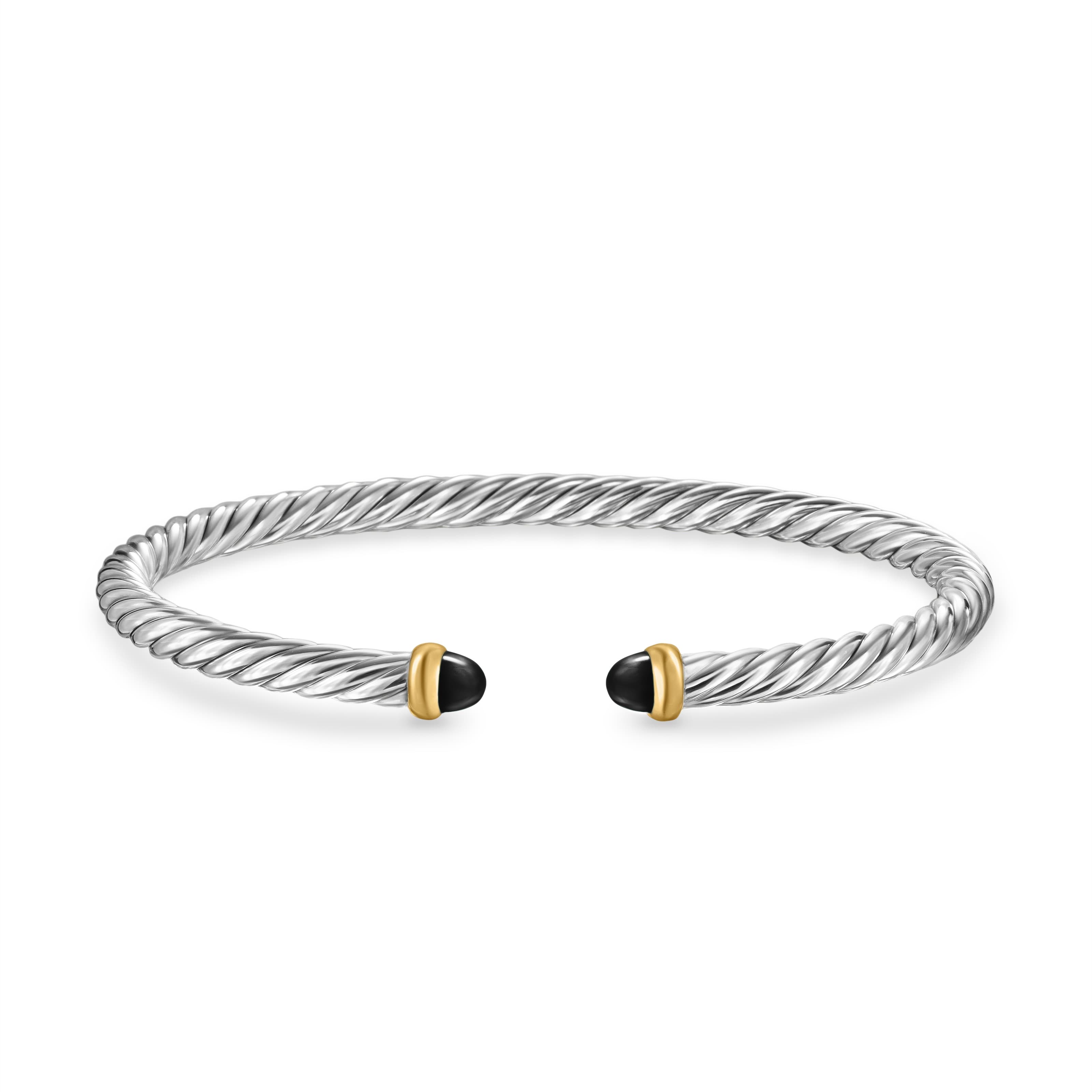 David Yurman Cable Flex Sterling Silver Bracelet with Black Onyx, Size Medium 2