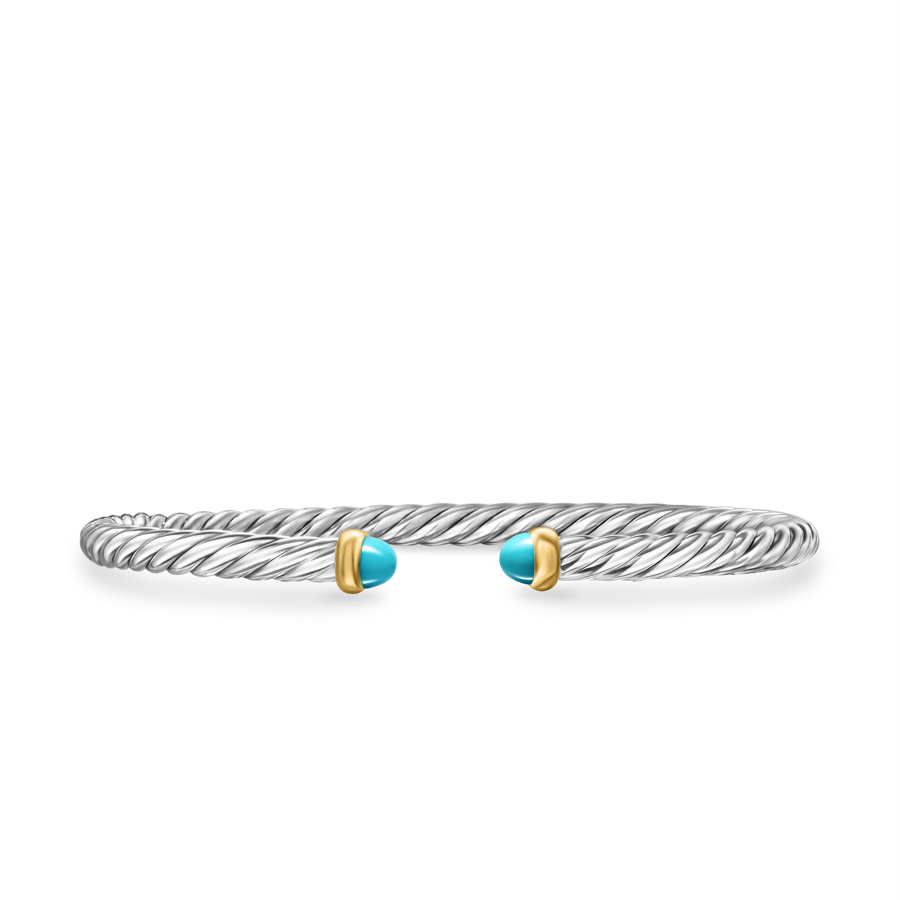 David Yurman Cable Flex Sterling Silver Bracelet with Turquoise, Size Medium 0