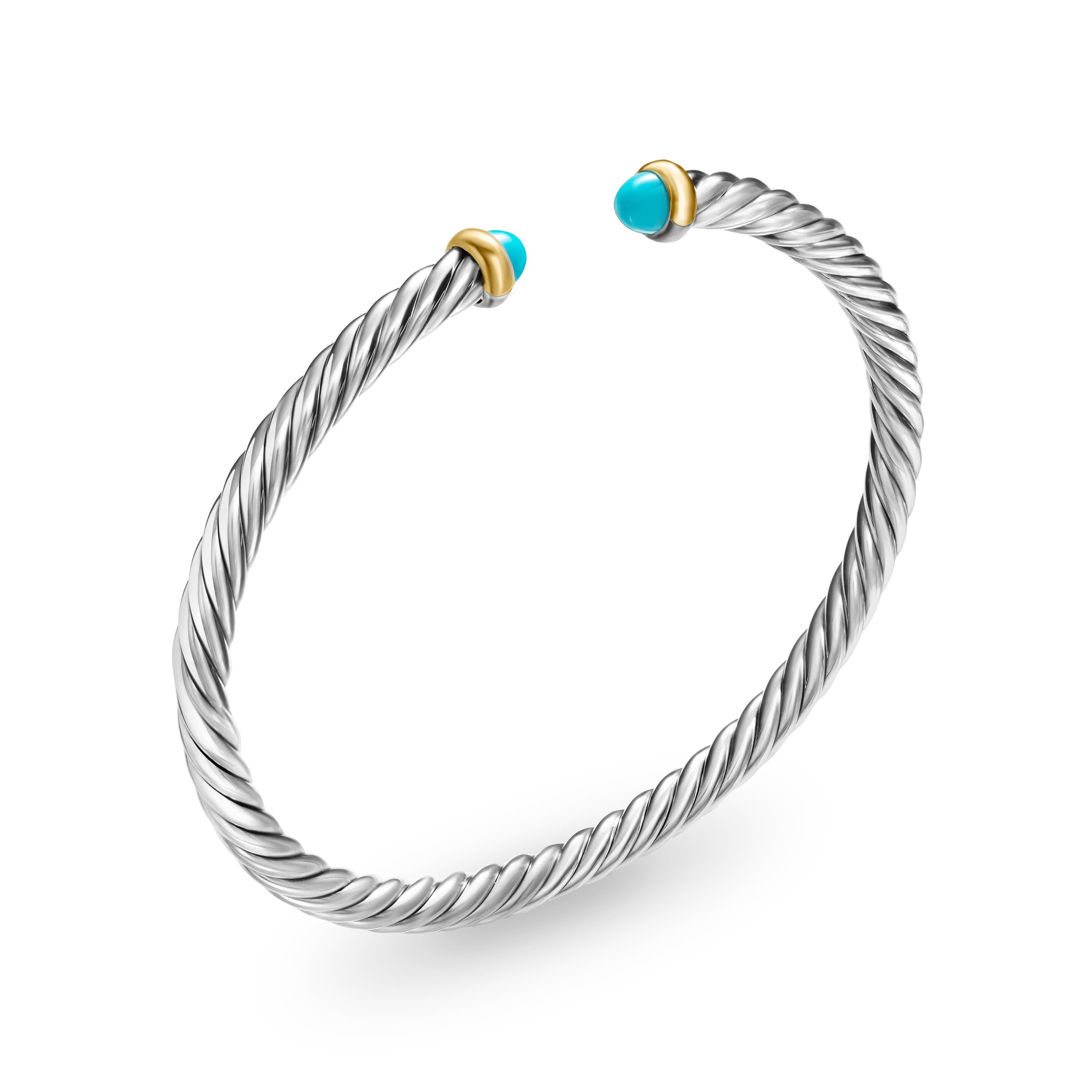 David Yurman Cable Flex Sterling Silver Bracelet with Turquoise, Size Medium 1