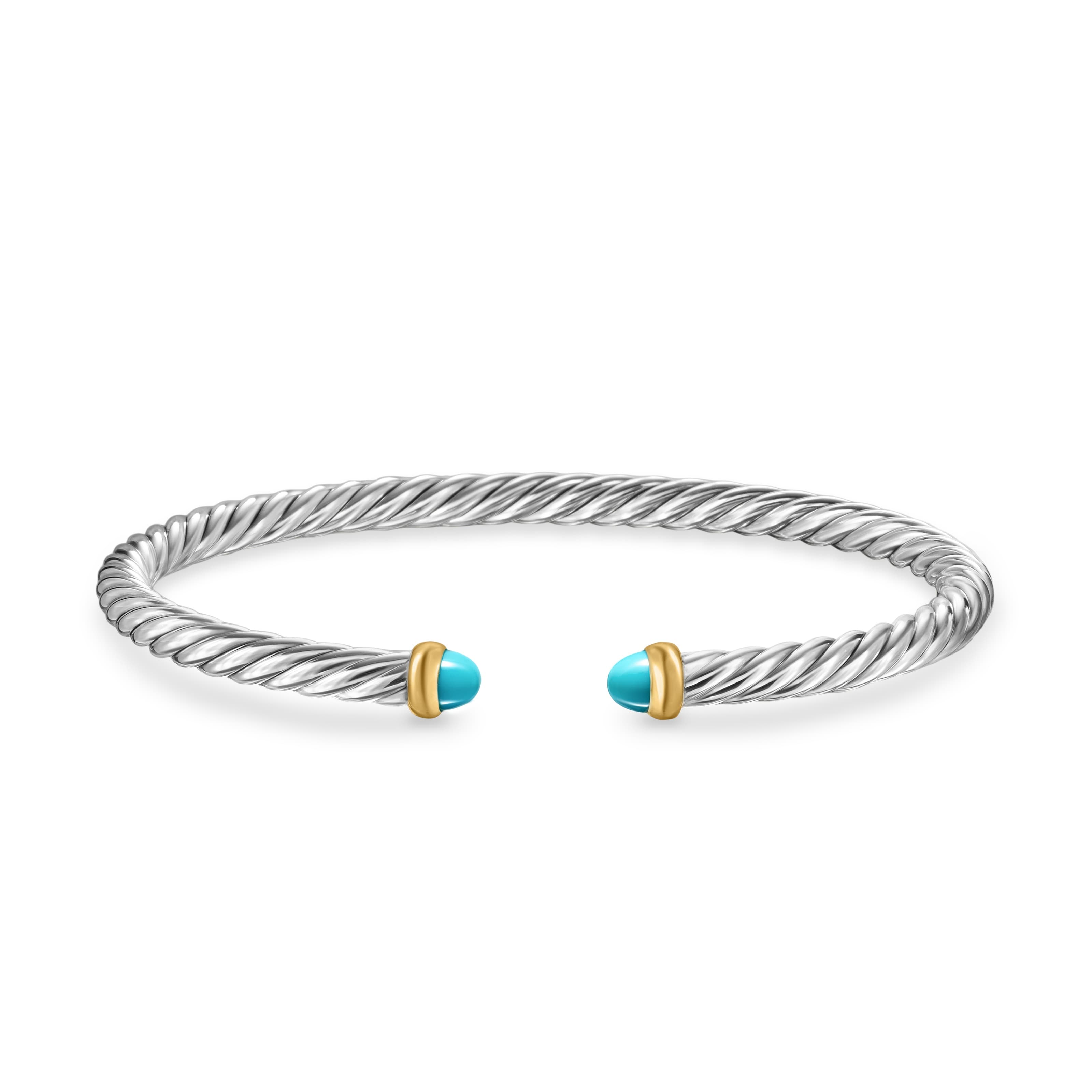David Yurman Cable Flex Sterling Silver Bracelet with Turquoise, Size Medium 2