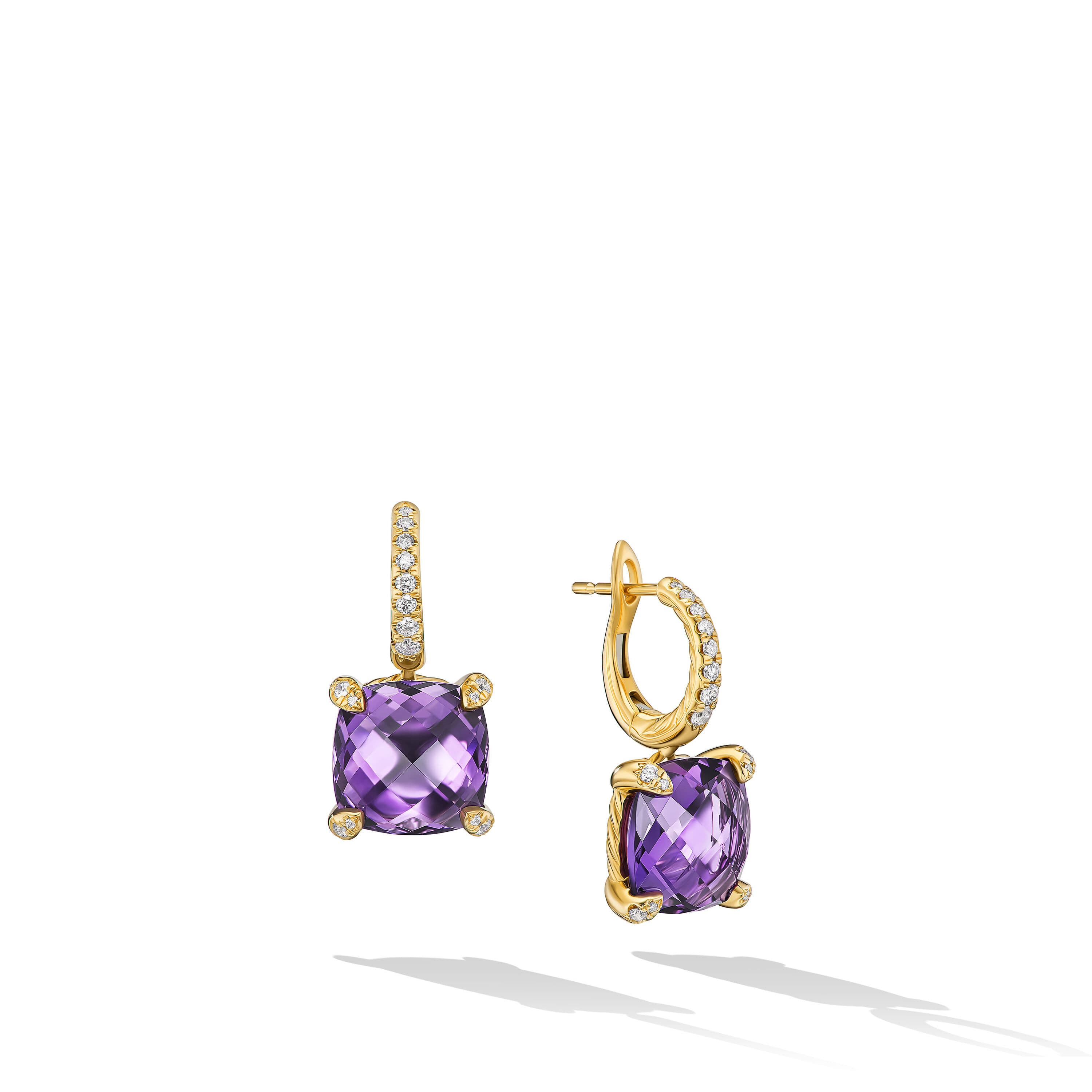 David Yurman Chatelaine Drop Earrings in Gold with Amethyst and Diamonds