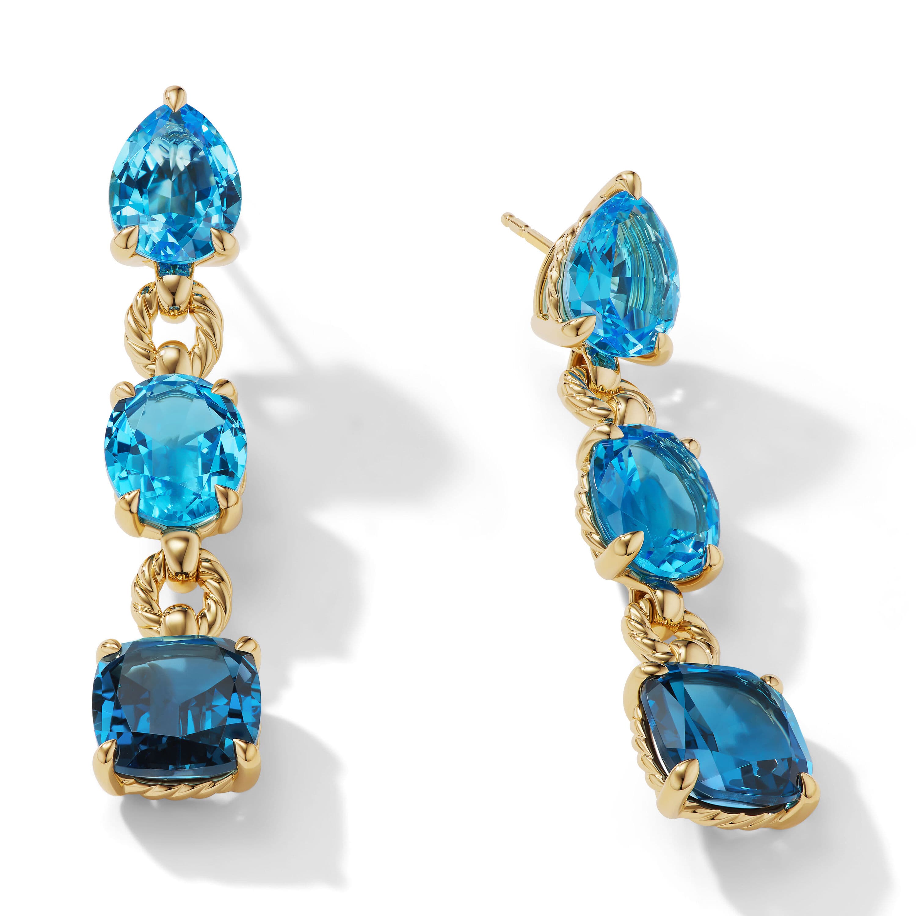 David Yurman Marbella Drop Earrings in 18K Yellow Gold with Blue Topaz and Hampton Blue Topaz 1