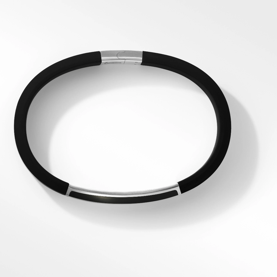David Yurman Men's Streamline Rubber Bracelet with Black Onyx and Sterling Silver, size small 1