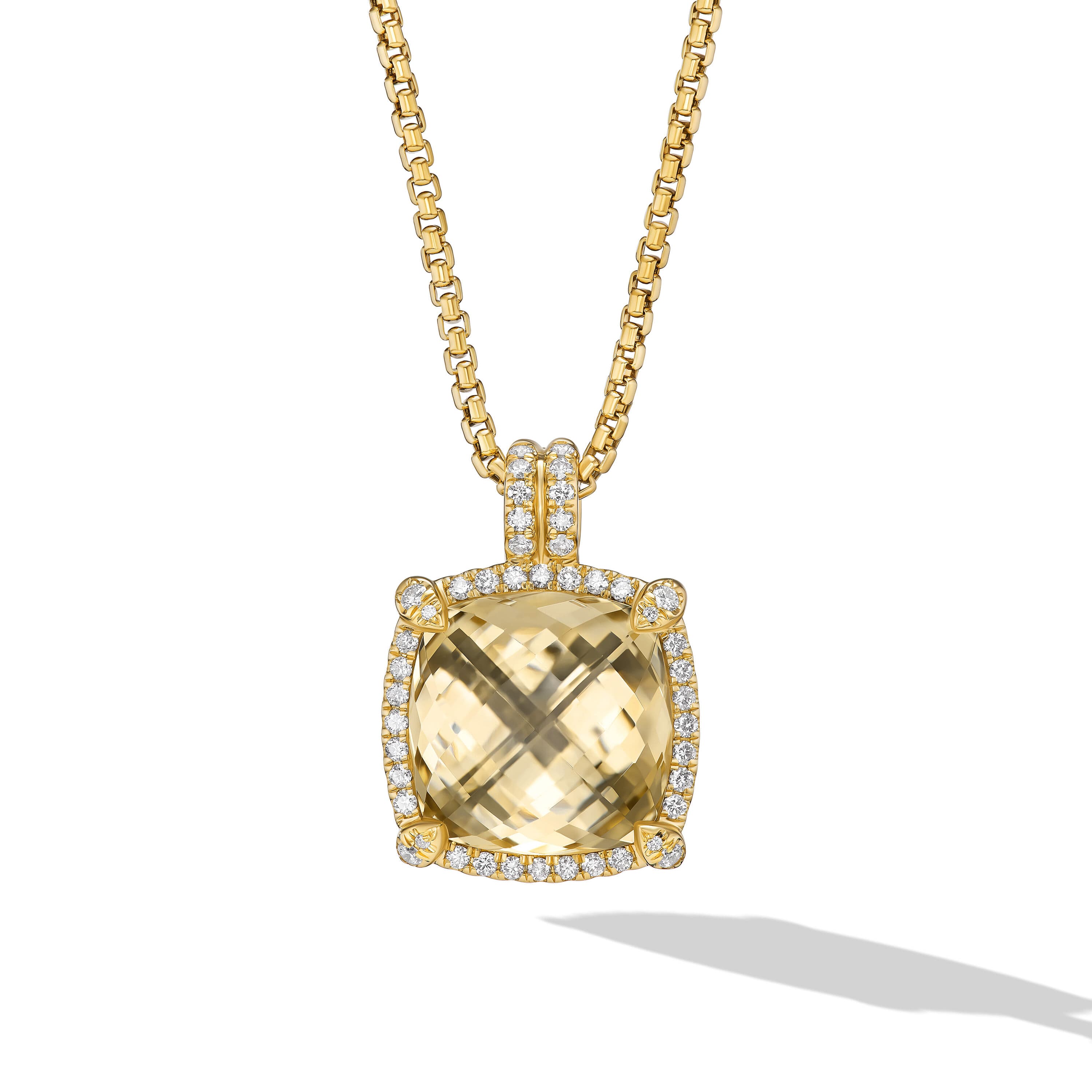David Yurman Chatelaine Pave Bezel Pendant Necklace in Gold with Champagne Citrine and Diamonds