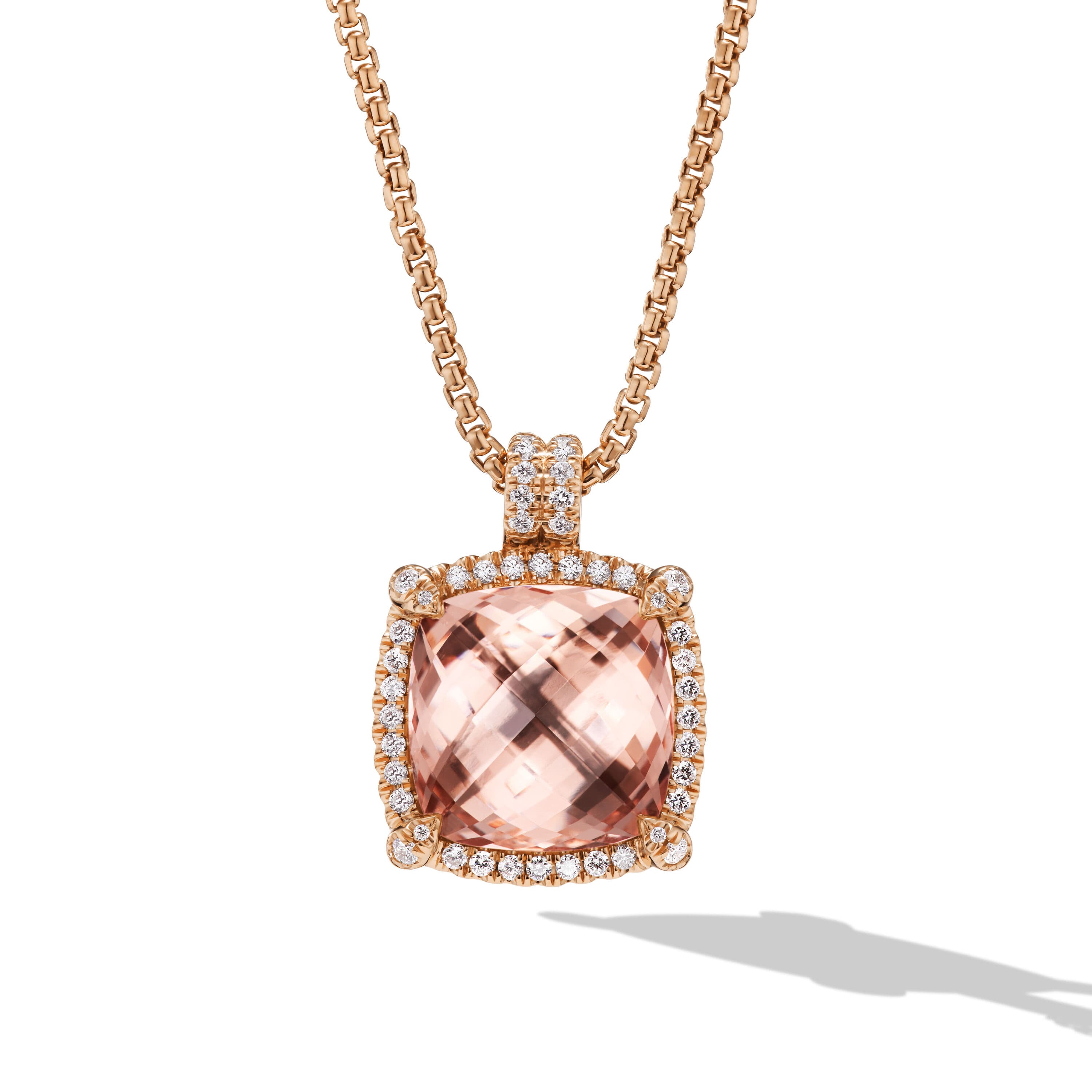 David Yurman Chatelaine Pave Bezel Pendant Necklace in Rose Gold with Morganite and Diamonds