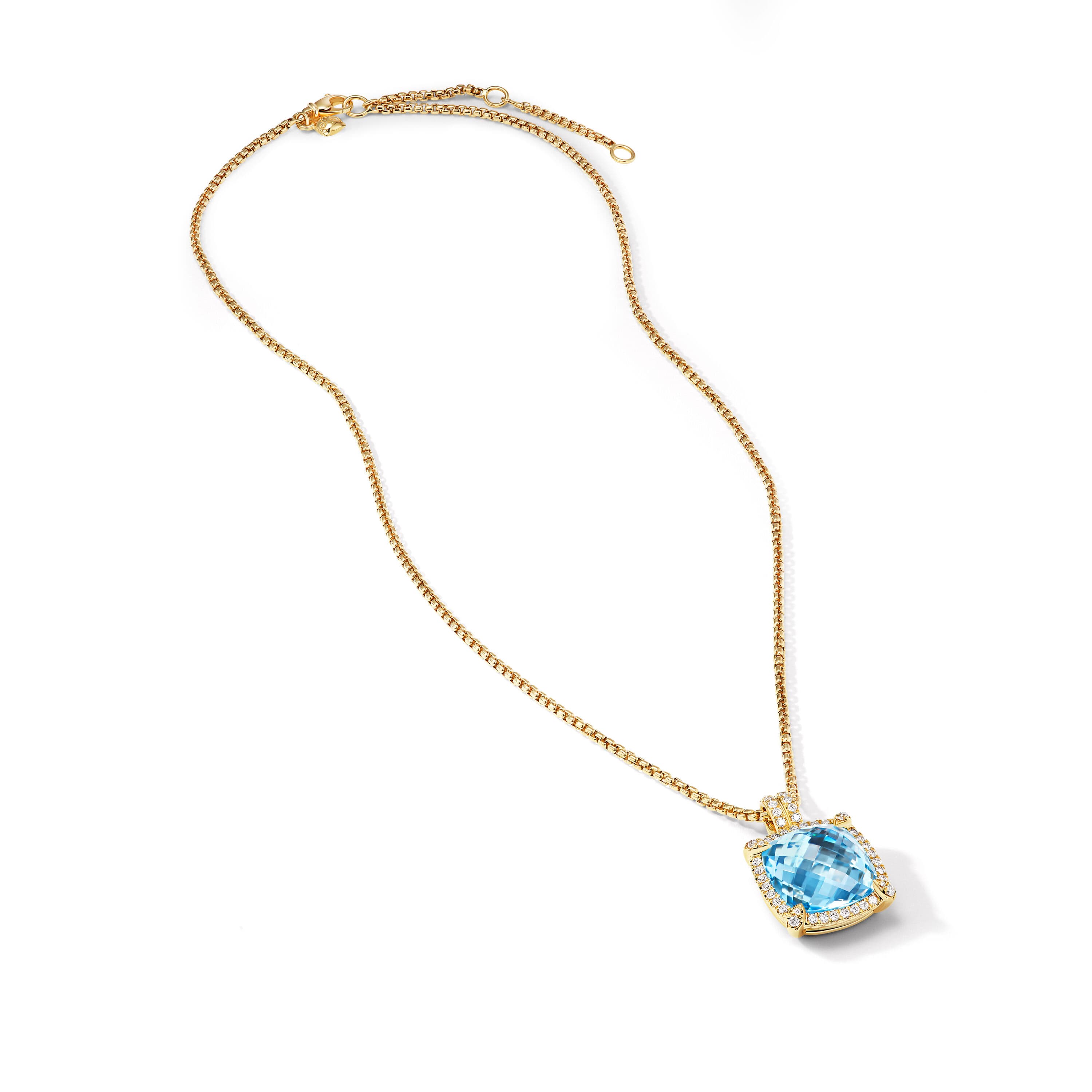 David Yurman Chatelaine Pave Bezel Pendant Necklace in 18K Yellow Gold with Blue Topaz and Diamonds 1