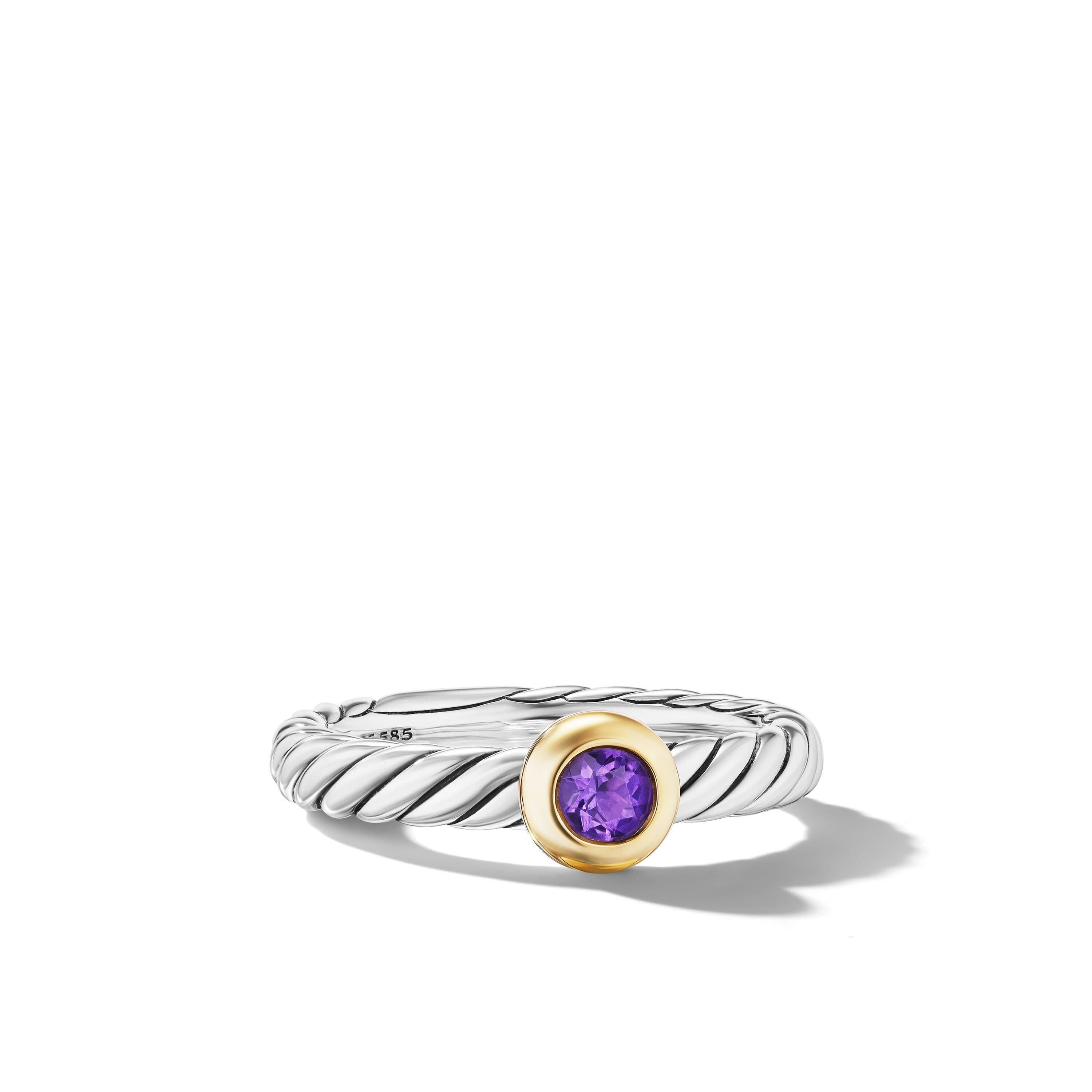 David Yurman Petite Cable Ring in Sterling Silver with 14K Yellow Gold and Amethyst, Size 7