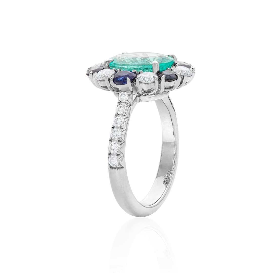2.72 CT Oval Paraiba Tourmaline Ring with Sapphires and Diamonds 2