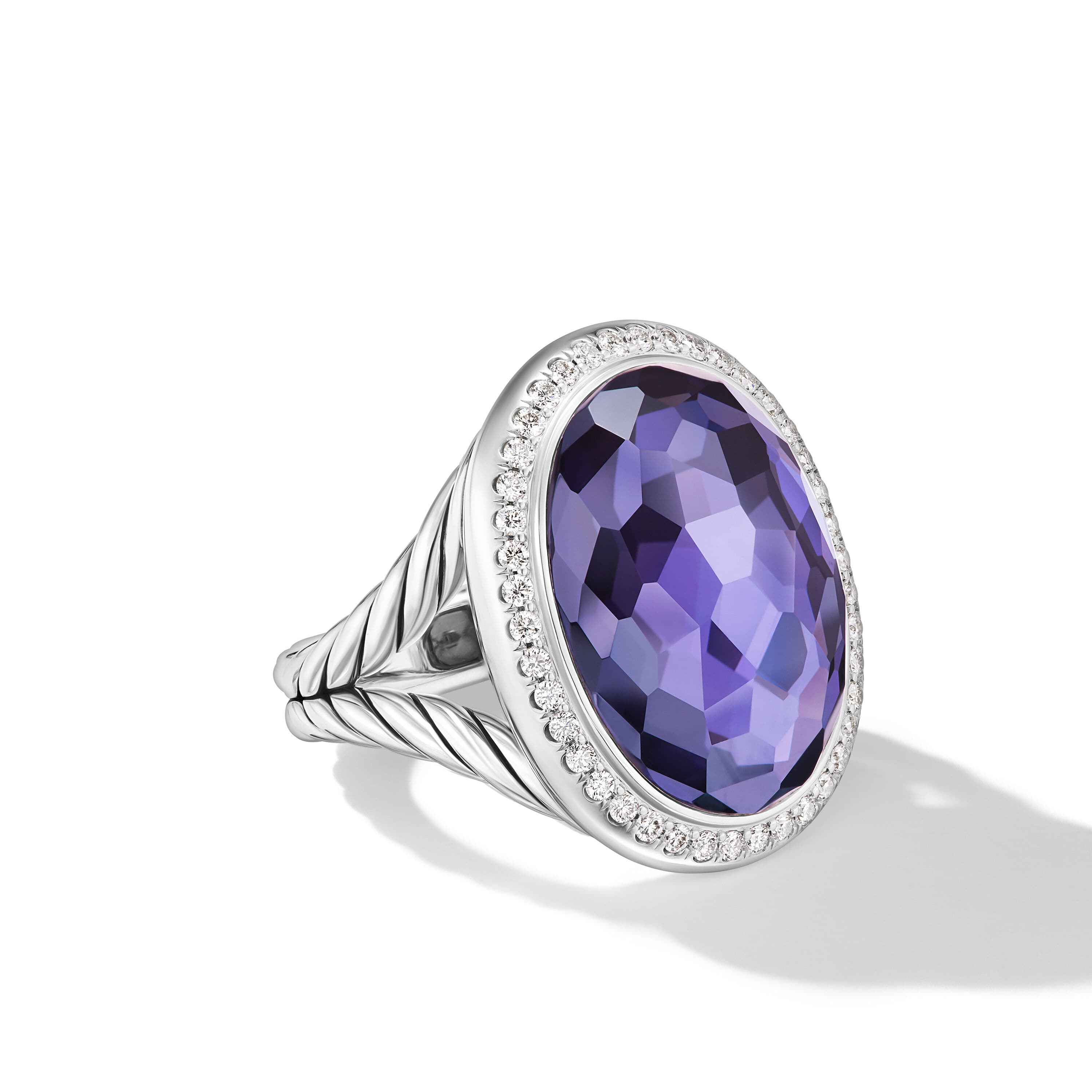 David Yurman Albion Oval Ring in Sterling Silver with Black Orchid and Diamonds 0