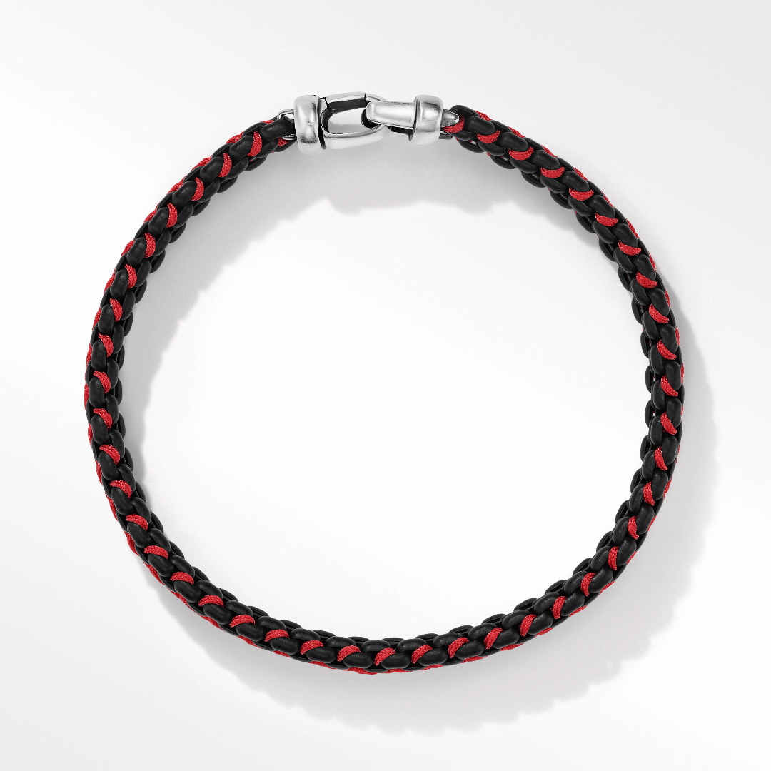 David Yurman Men's Woven Box Chain Bracelet with Red Nylon, size large 2
