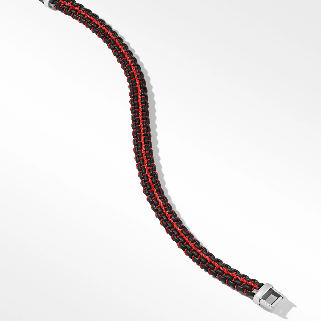 David Yurman Men's Woven Box Chain Bracelet with Red Nylon, size medium 1
