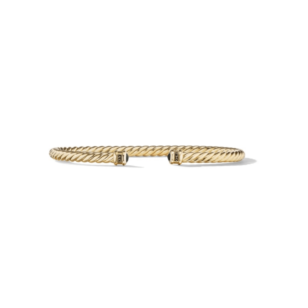 David Yurman Men's Cable Cuff Bracelet with 18K Yellow Gold - Black Onyx - Size Medium