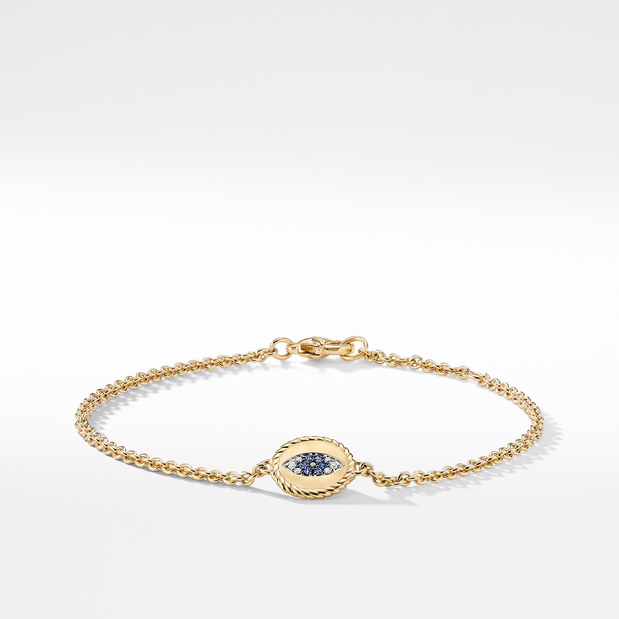 David Yurman Cable Collectibles Evil Eye Charm with Blue Sapphire Diamonds and Black Diamonds in 18k Gold