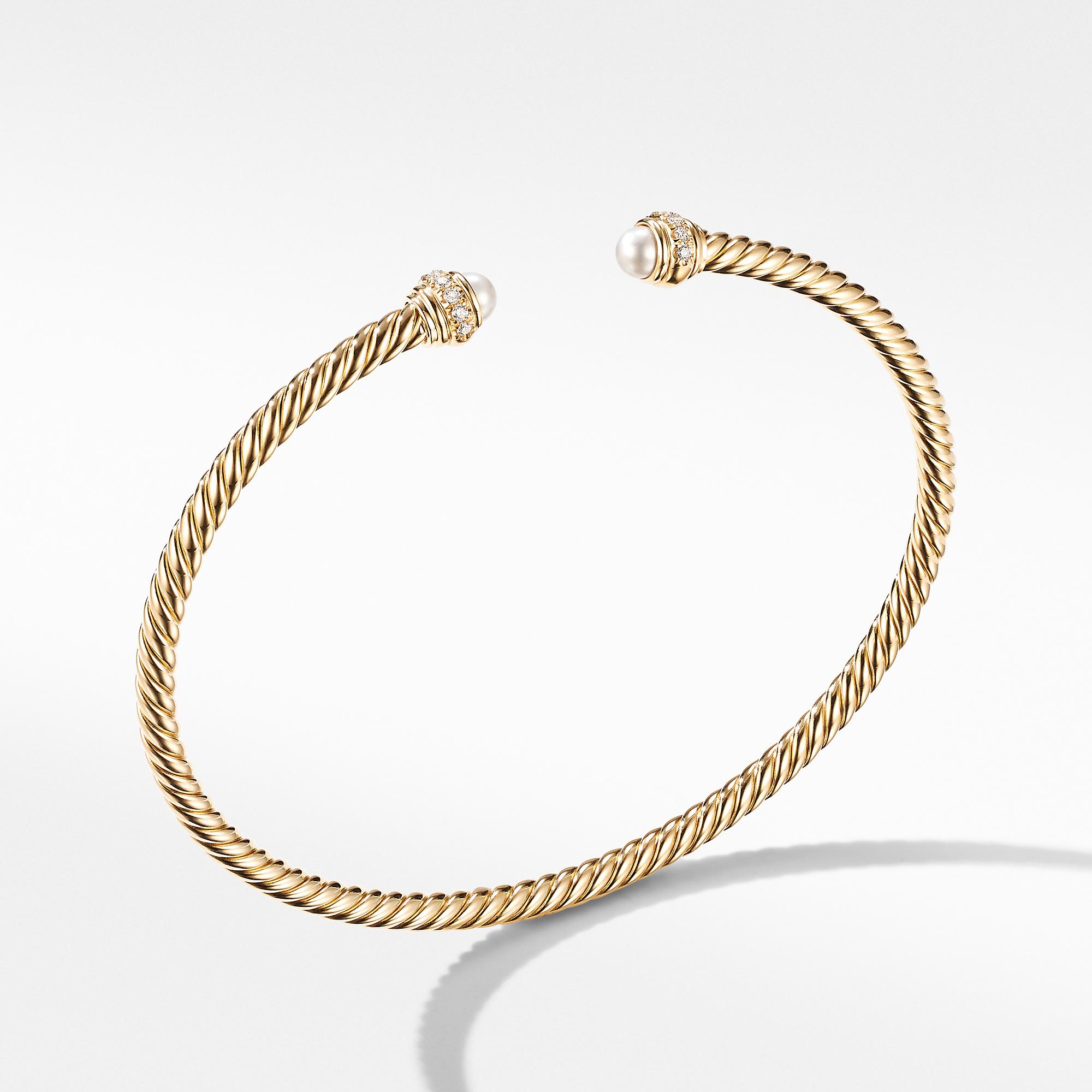 David Yurman Cablespira Bracelet in 18k Yellow Gold with Pearls and Diamonds